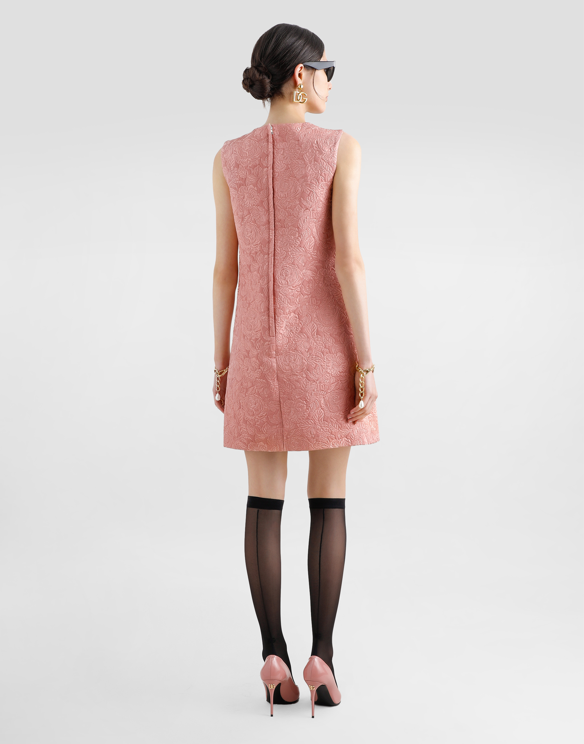 Dolce & Gabbana Floral Lace Overlay Dress With Scalloped Hem