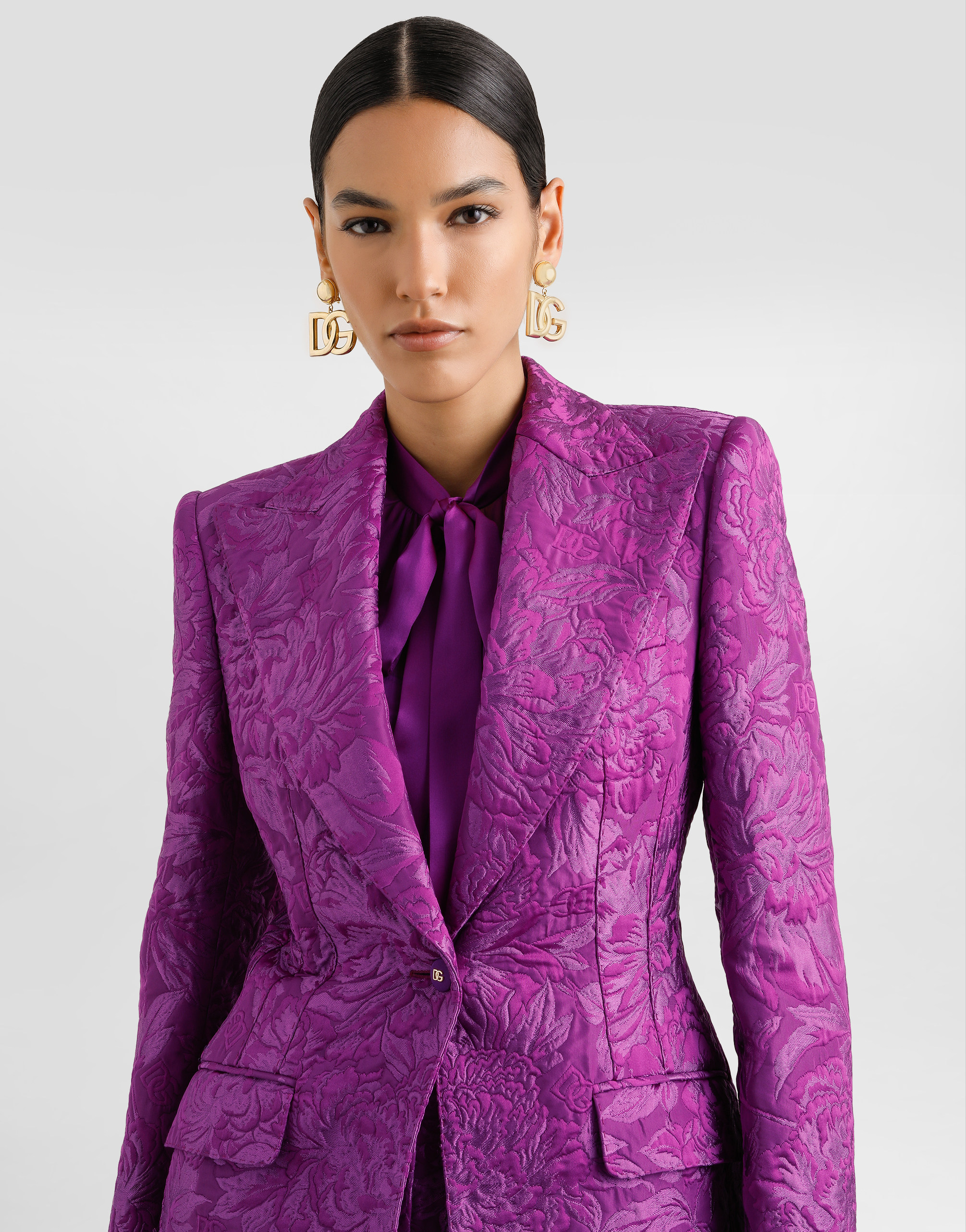 Dolce & Gabbana Peony-motif Brocade Turlington Jacket In Purple