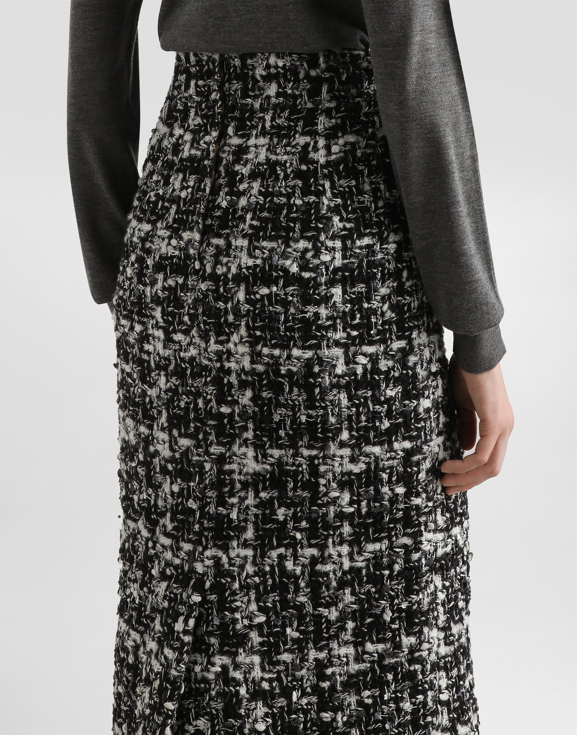 Wool blend check skirt