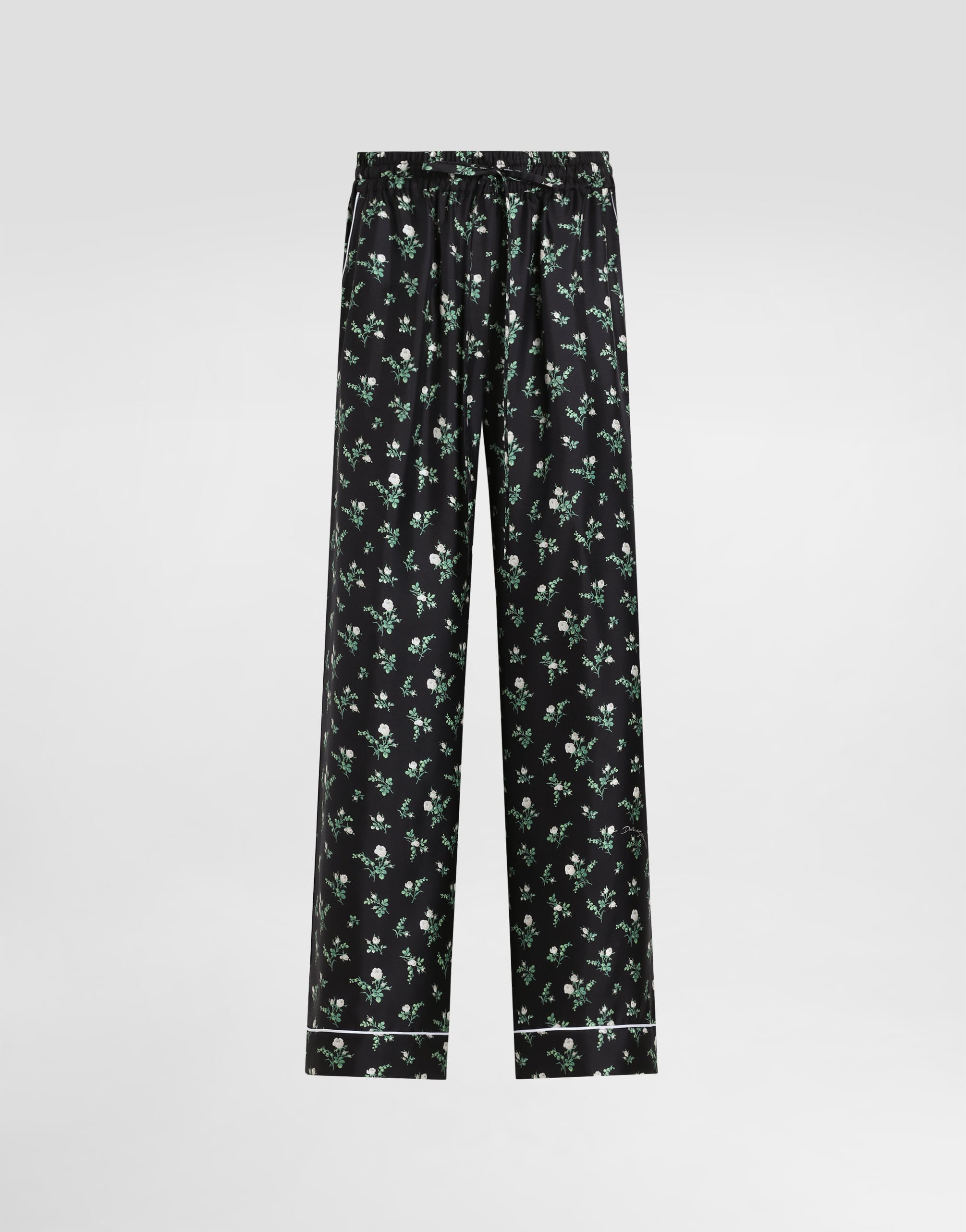 Roses and lilies of the valley-print twill vanity trousers in
