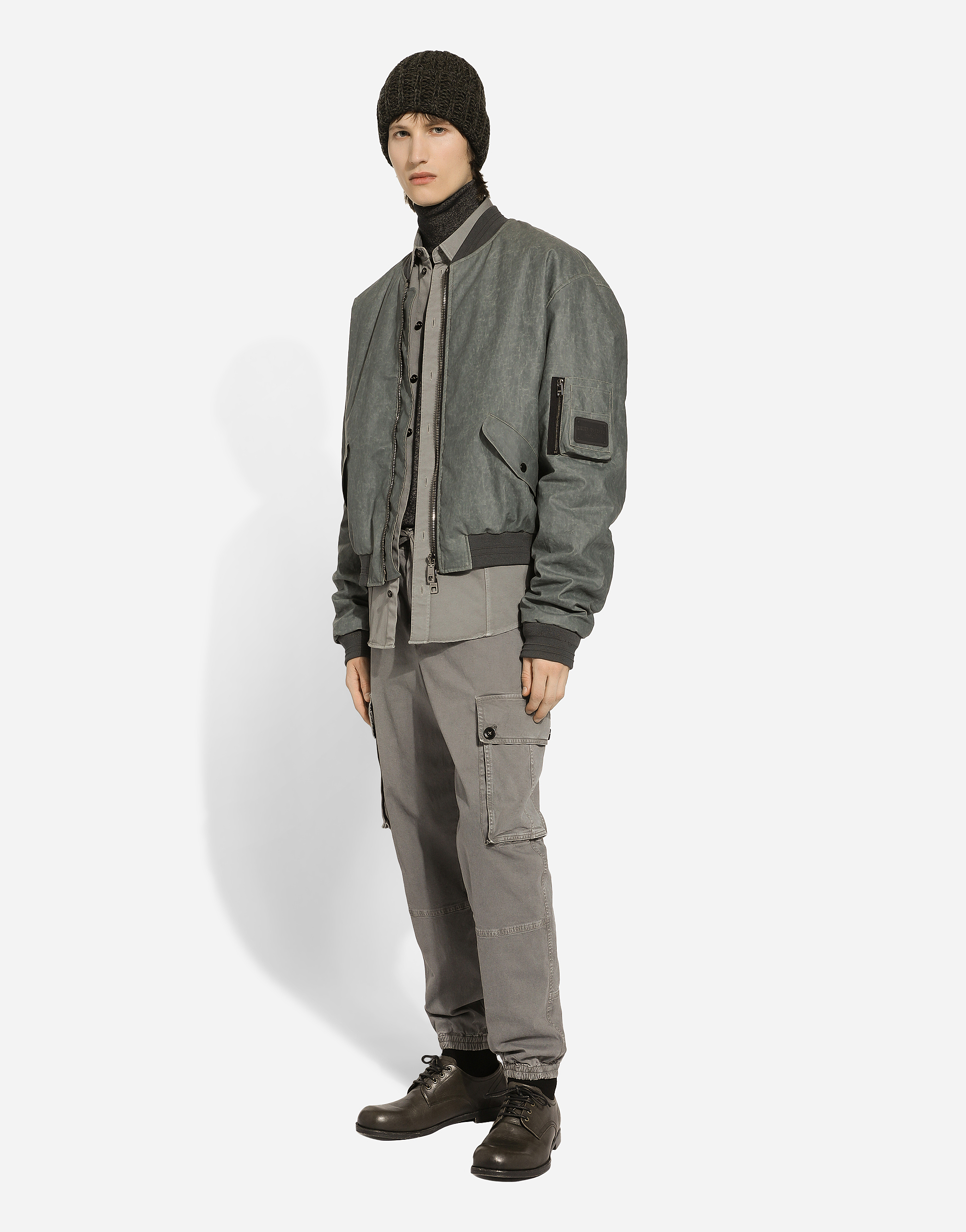 Dolce & Gabbana Gray Oversize Linen Bomber Jacket In Grey