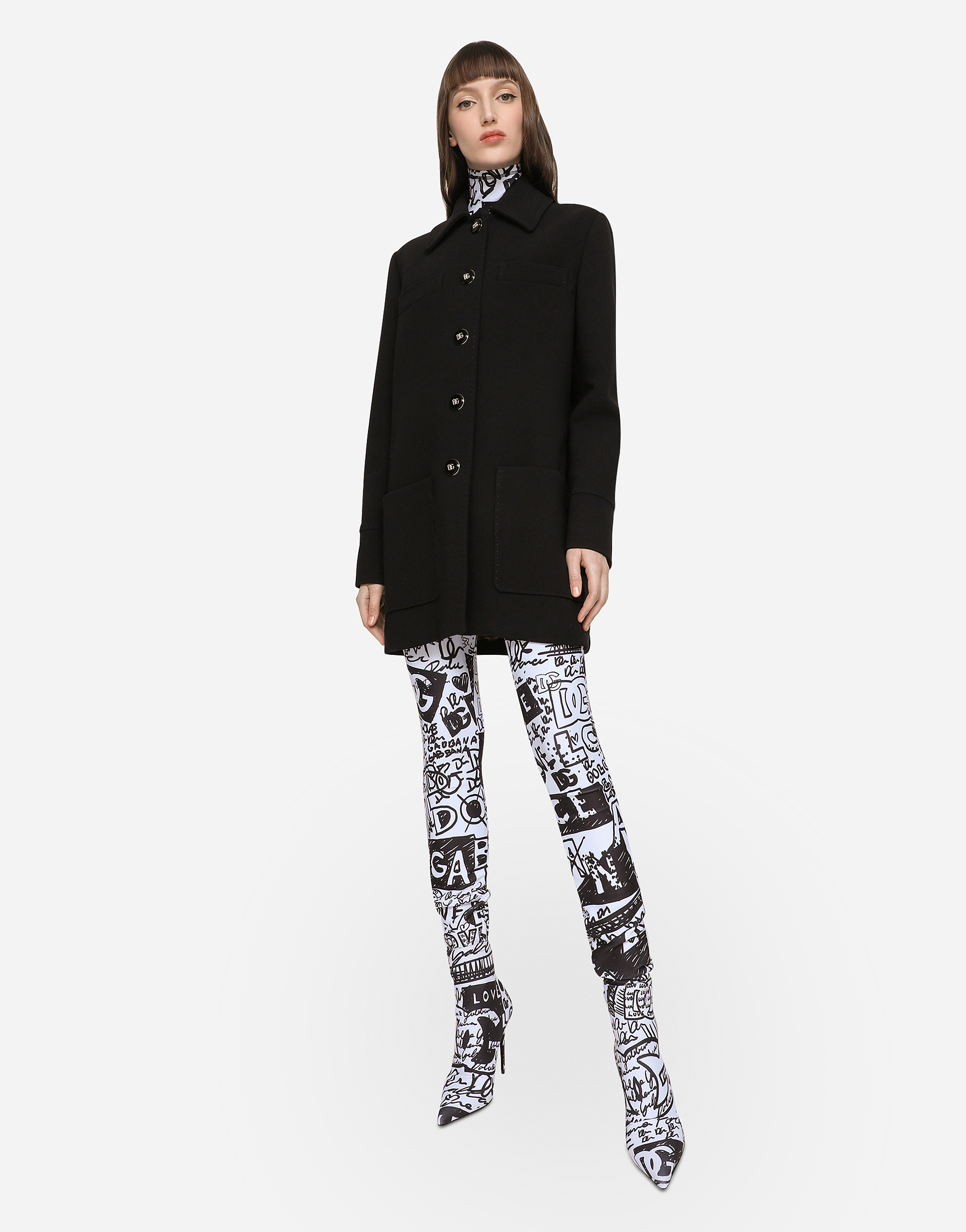 Dolce & Gabbana Double Crepe Peacoat With Galalith Buttons In Black
