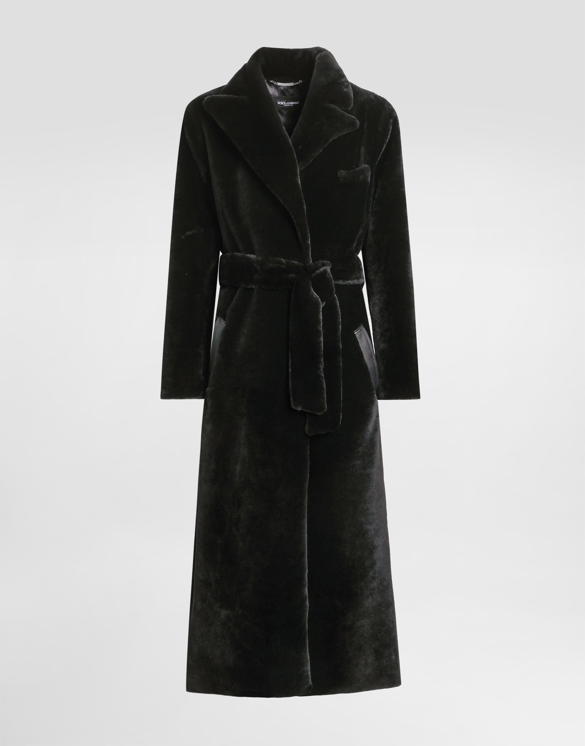 Dolce & Gabbana Double-breasted Shearling Coat In Black