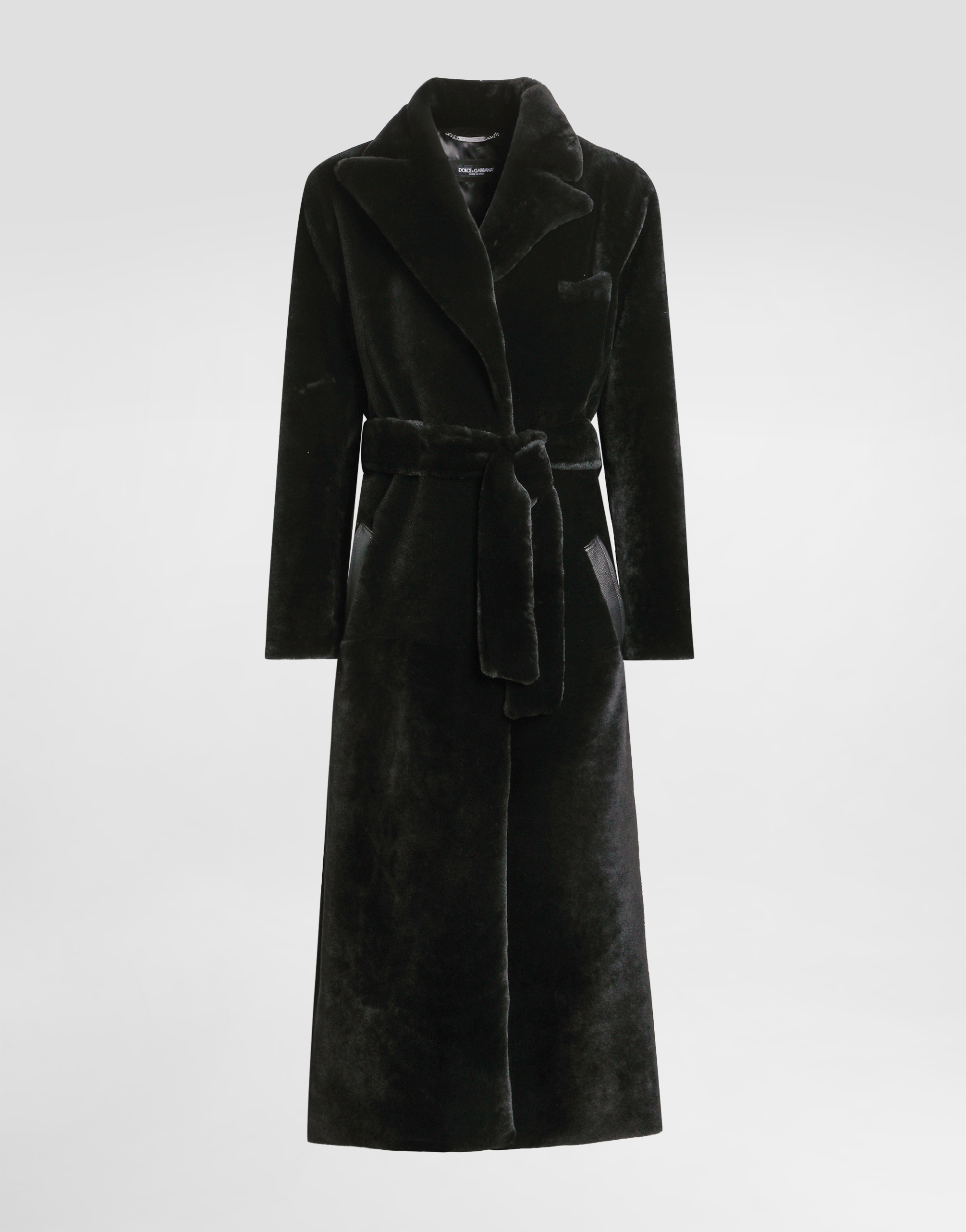 Dolce & Gabbana Double-breasted Shearling Coat In Black