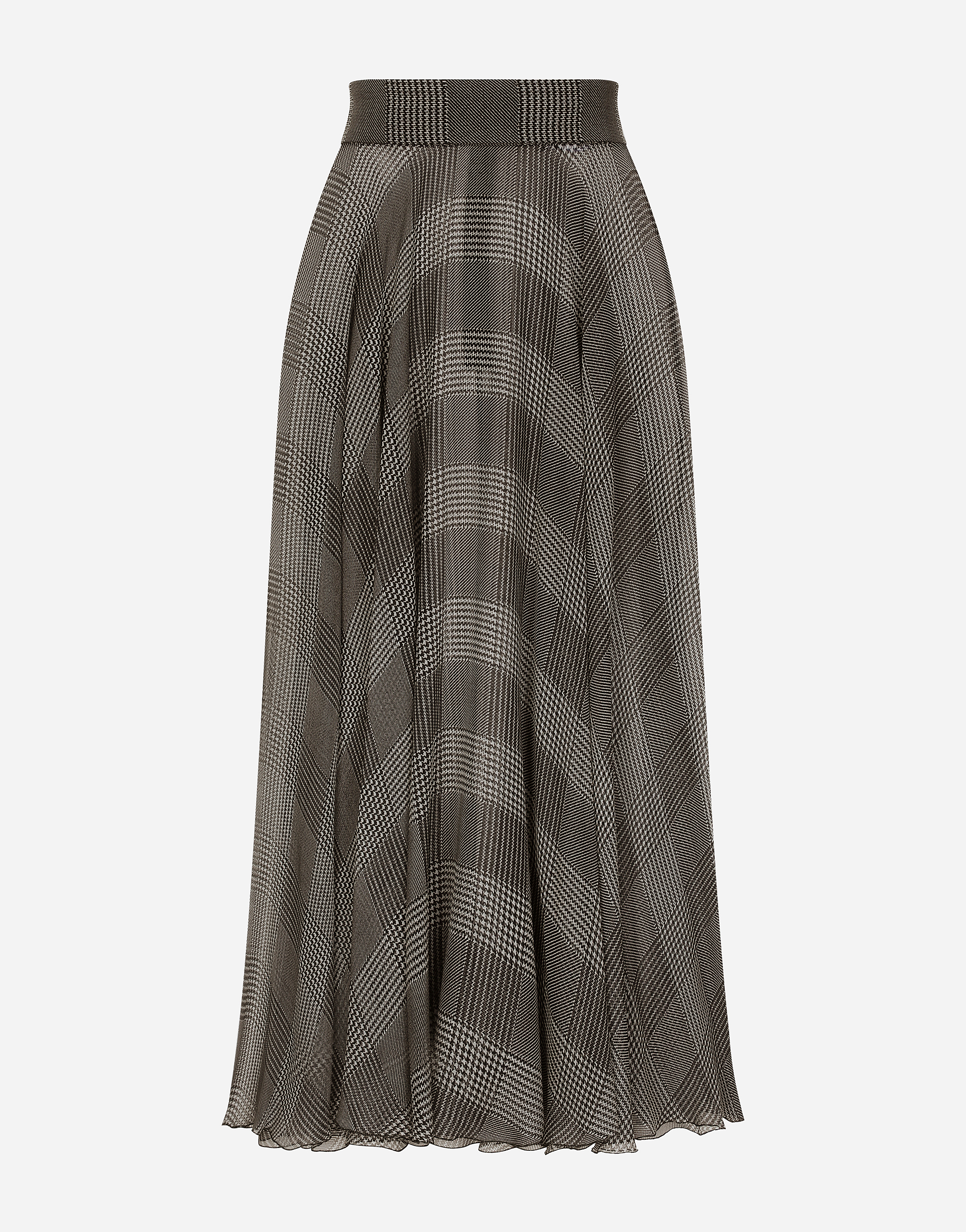 Dolce & Gabbana Silk Chiffon Calf-length Circle Skirt With Glen Plaid Print - Woman Skirts Multicolor