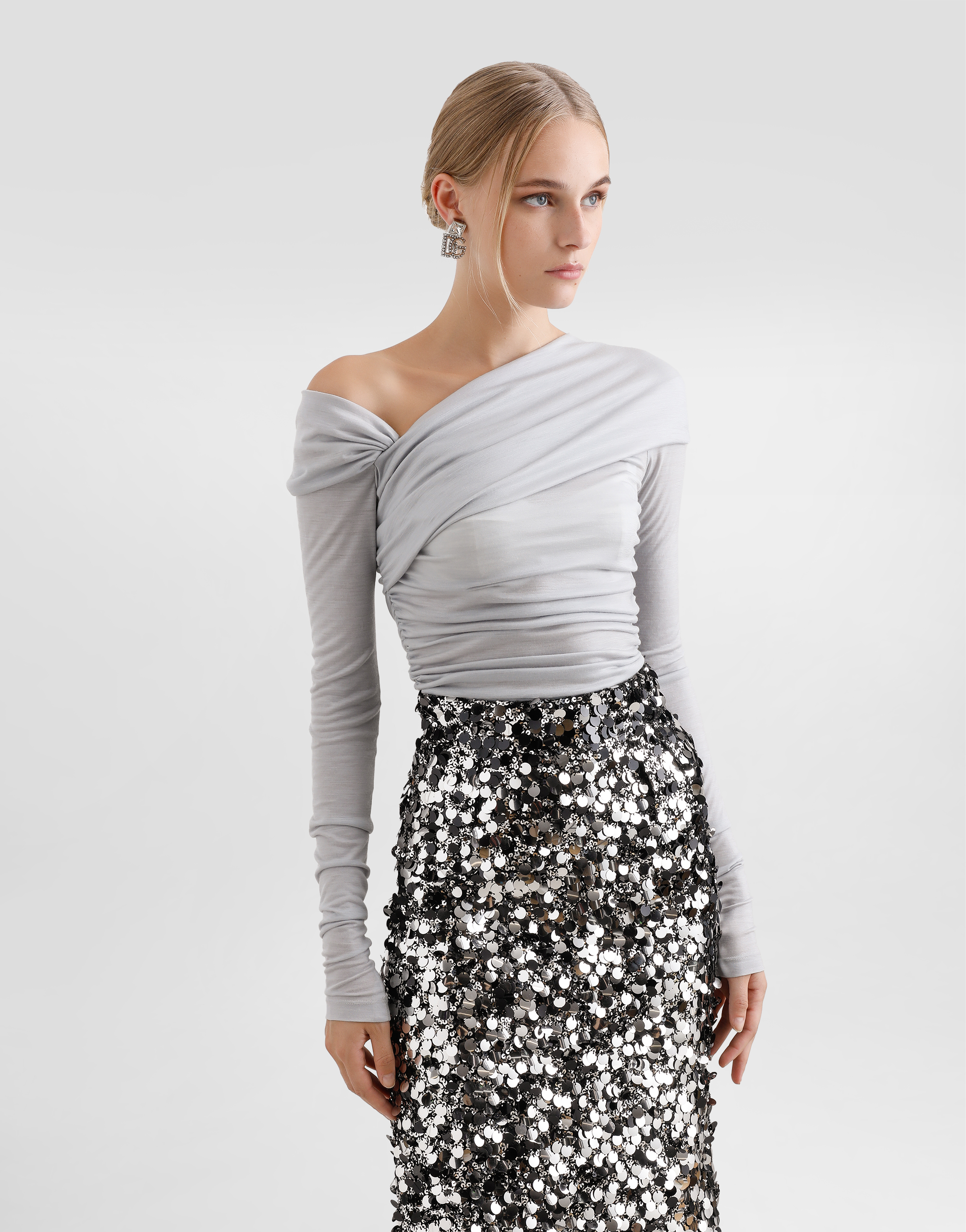 Dolce & Gabbana Draped Top With Asymmetric Neckline In Grey