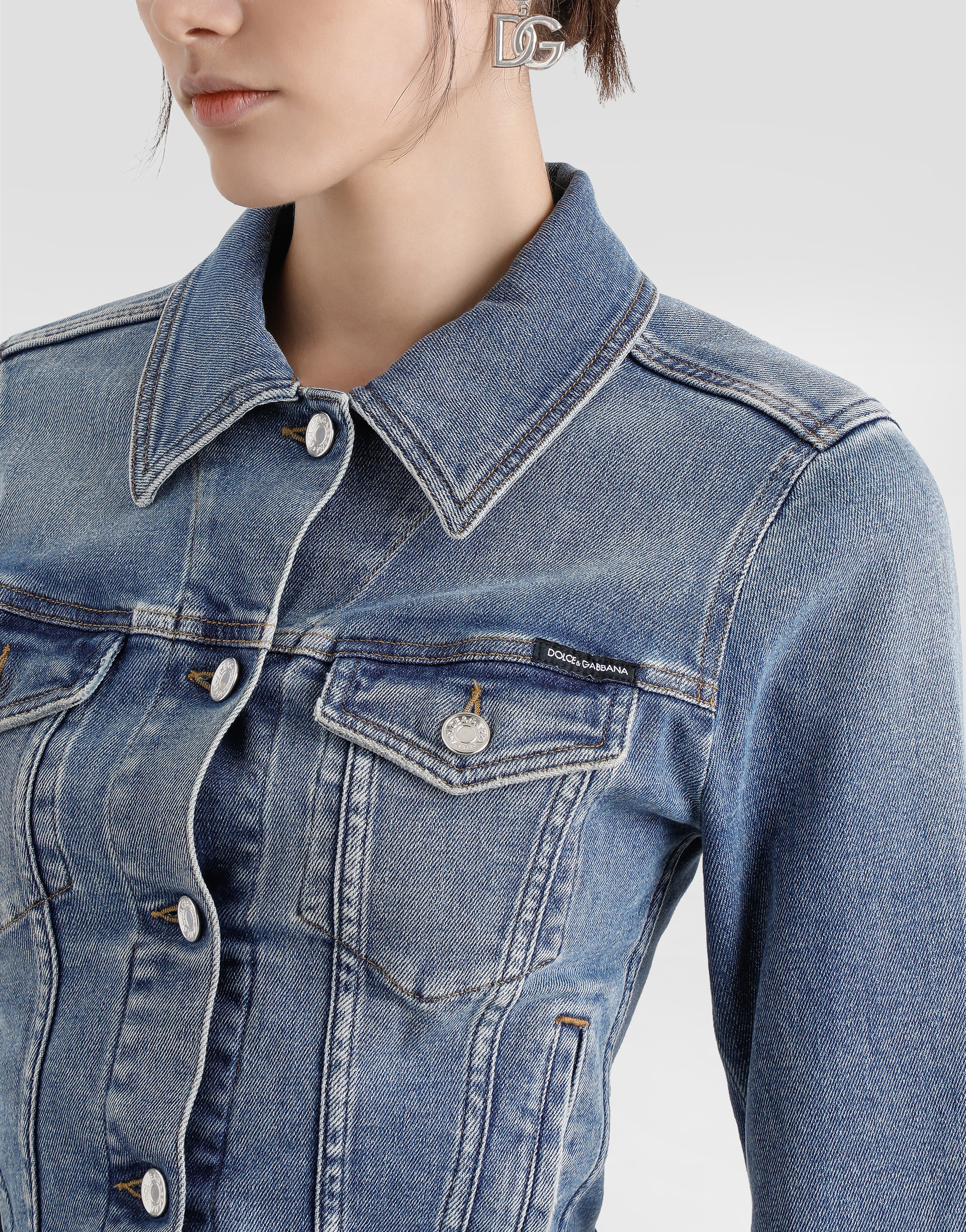 DOLCE & GABBANA CROPPED COTTON DENIM JACKET 