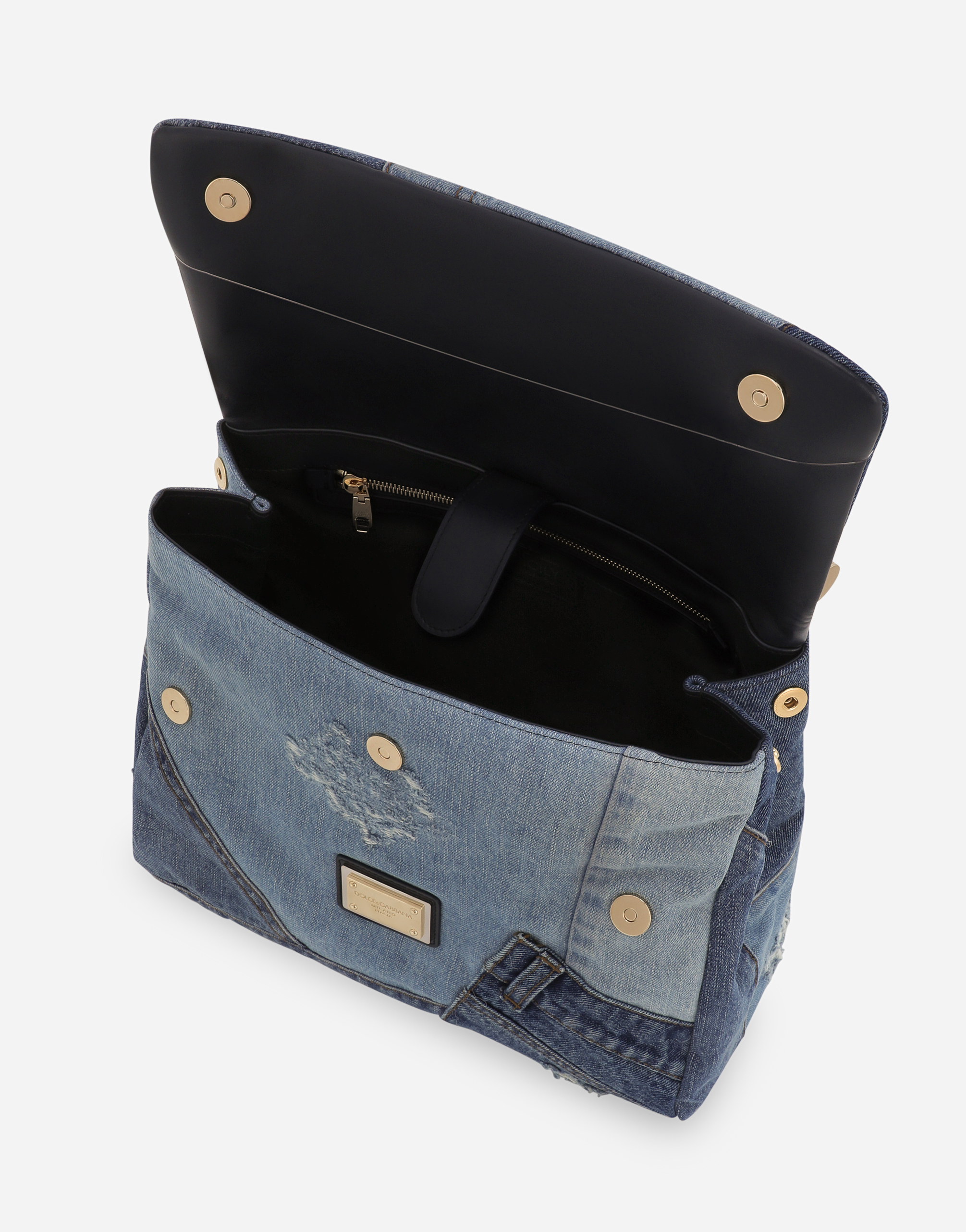 DOLCE & GABBANA LARGE PATCHWORK DENIM SICILY SOFT BAG