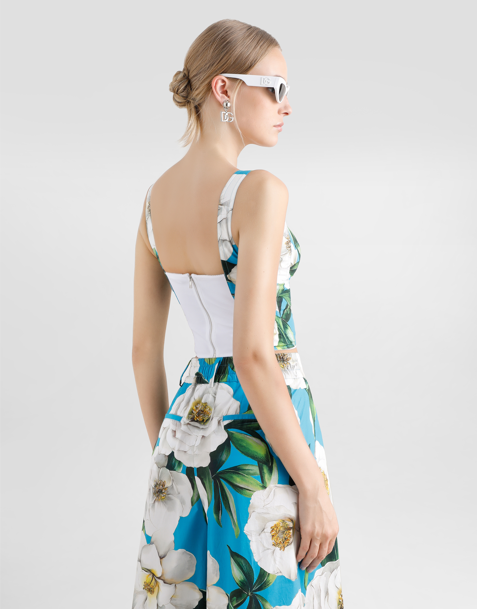 Dolce & Gabbana Cotton Corset Top With Gardenia Print In Print