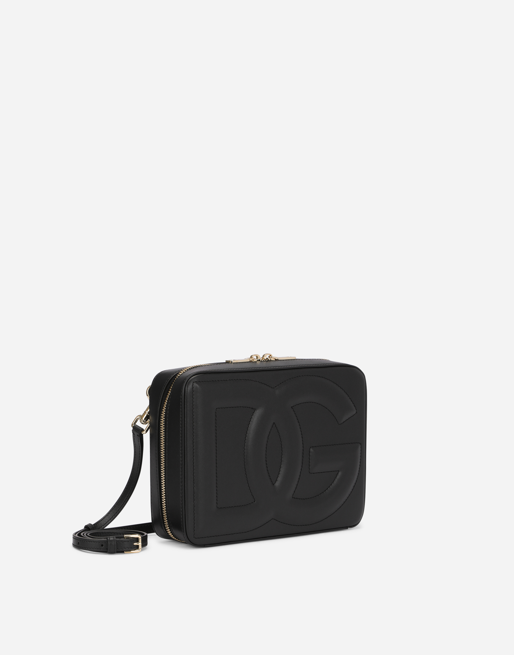 Shop Dolce & Gabbana Medium Calfskin Logo Camera Bag In Black