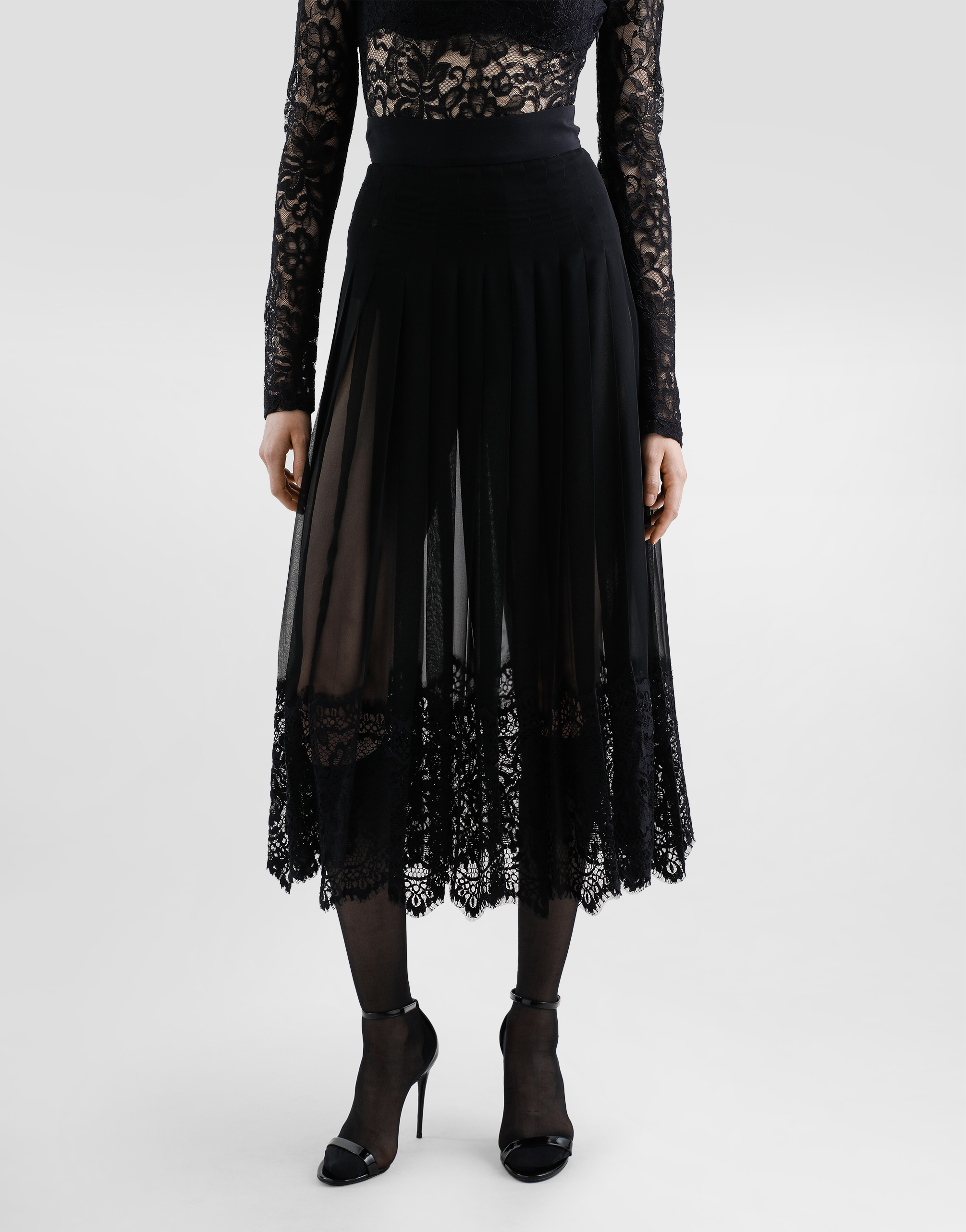Dolce & Gabbana Silk Georgette Midi Skirt In Black