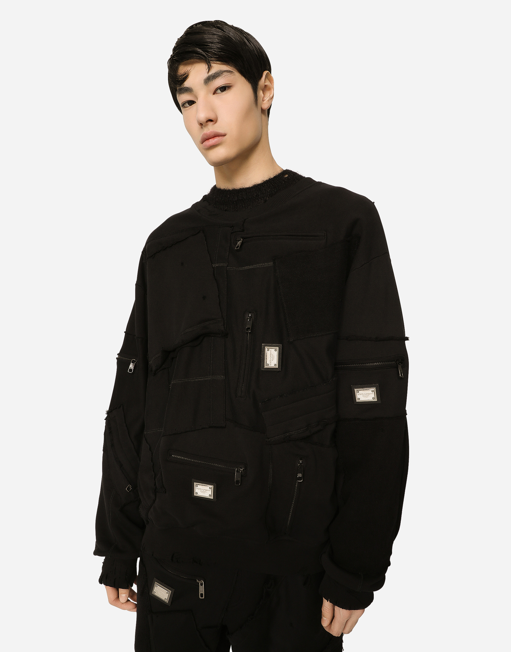 DOLCE & GABBANA PATCHWORK JERSEY SWEATSHIRT WITH LOGO TAG