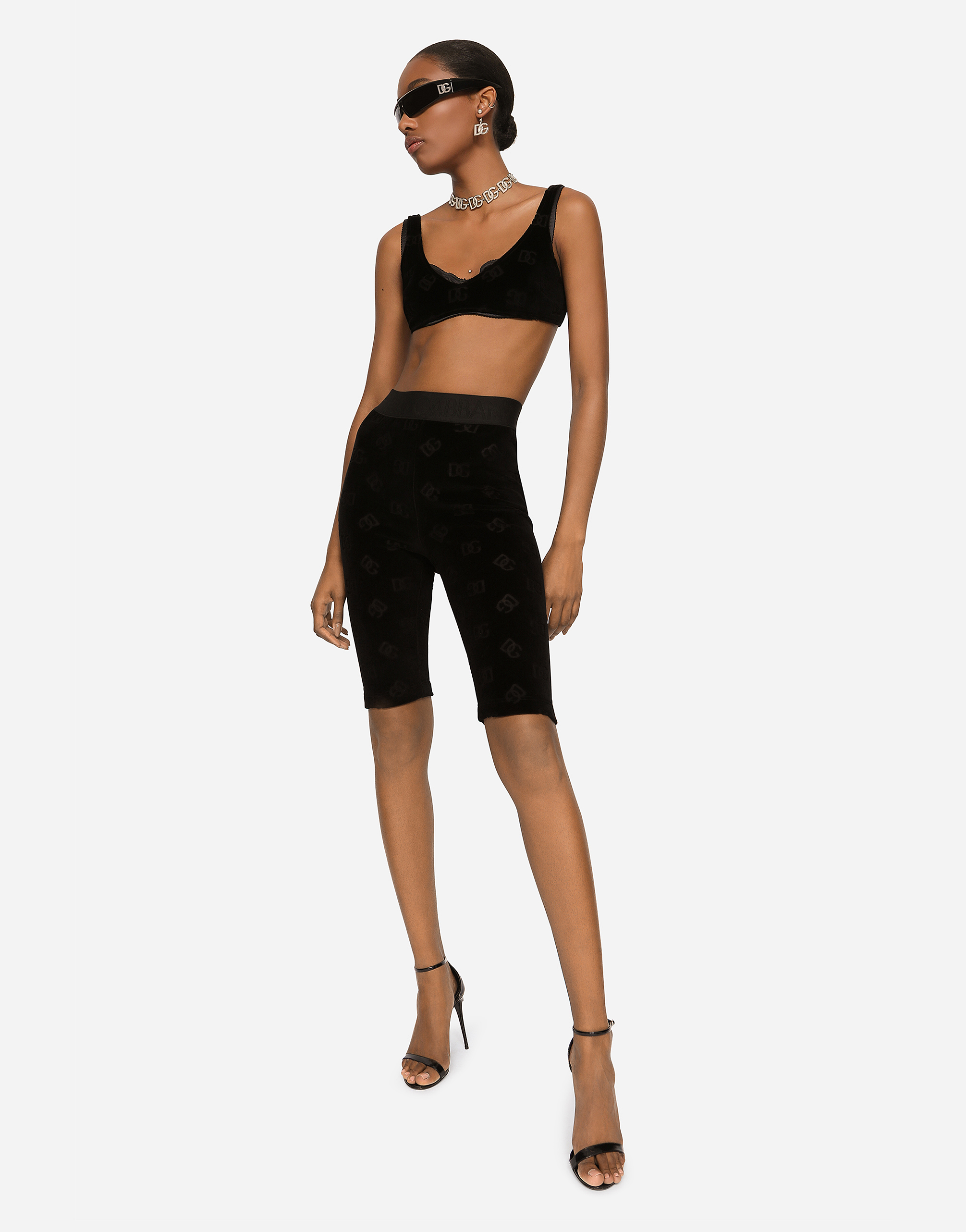 Dolce & Gabbana Flocked Jersey Top With All-over Dg Logo In Black