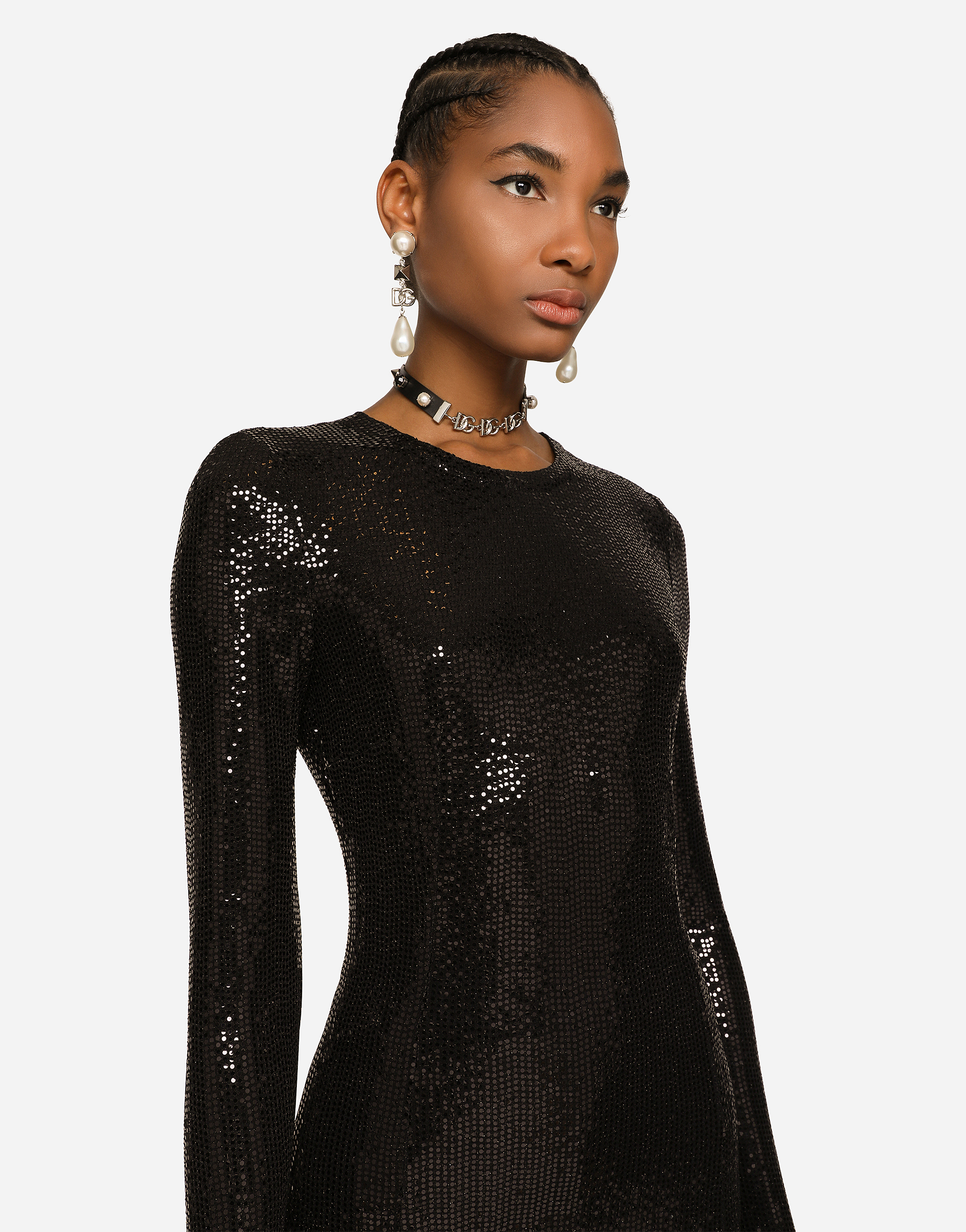 Shop Dolce & Gabbana Jersey Midi Dress With Sequins In Black