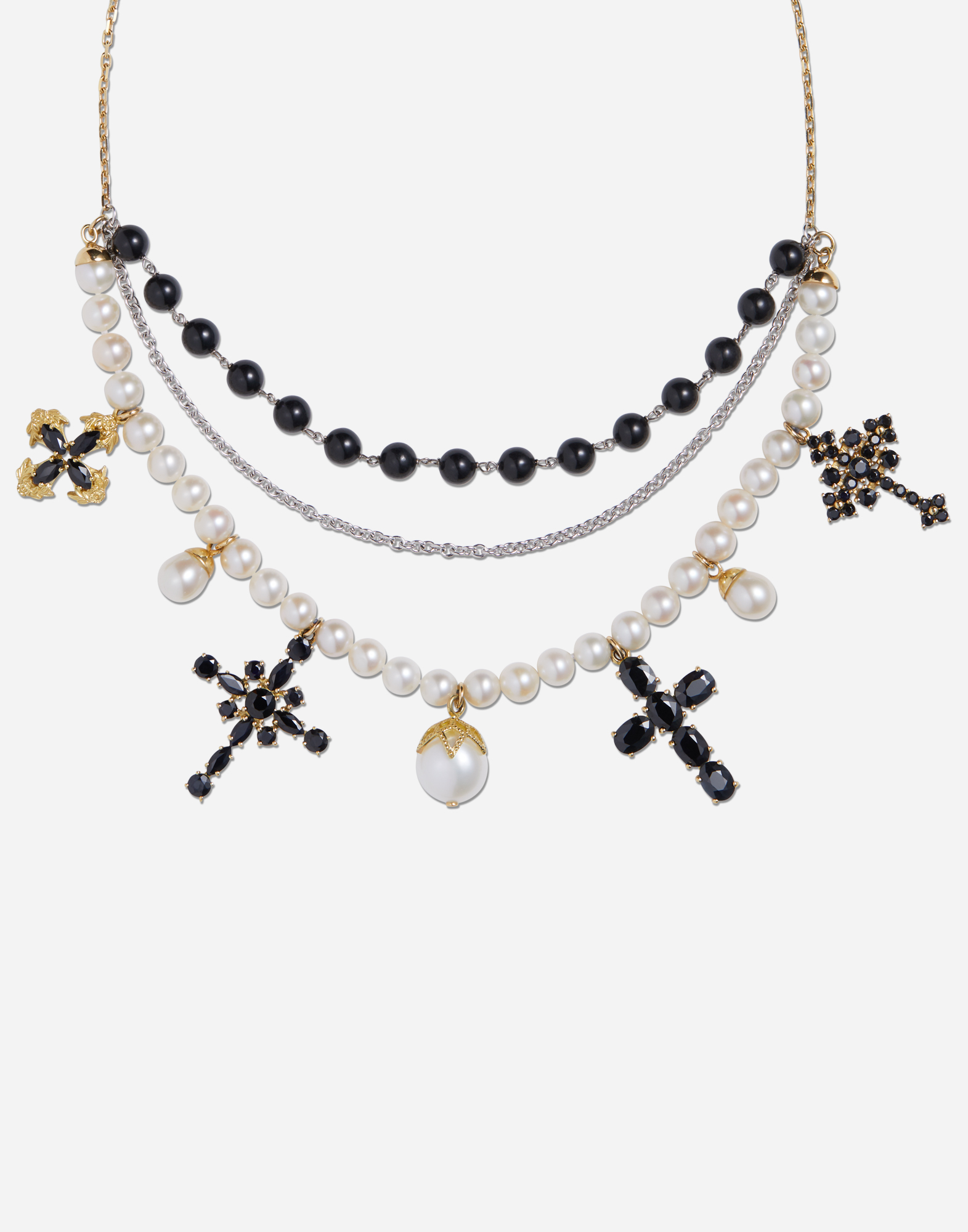 Shop Dolce & Gabbana Family Necklace In Yellow And White Gold Black Sapphires
