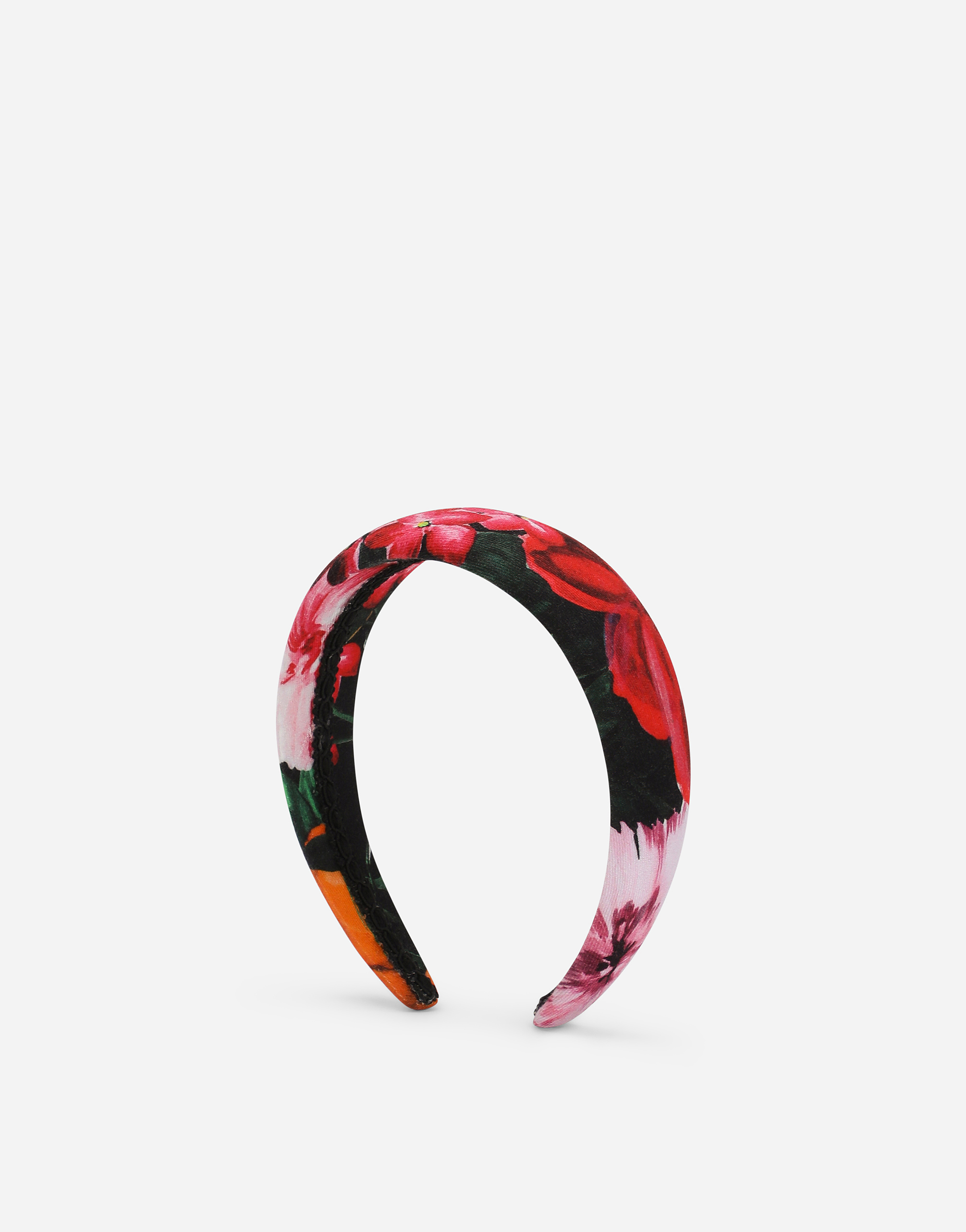 Dolce & Gabbana Viyella Hairband With Floral Print Over A Black Background In Print