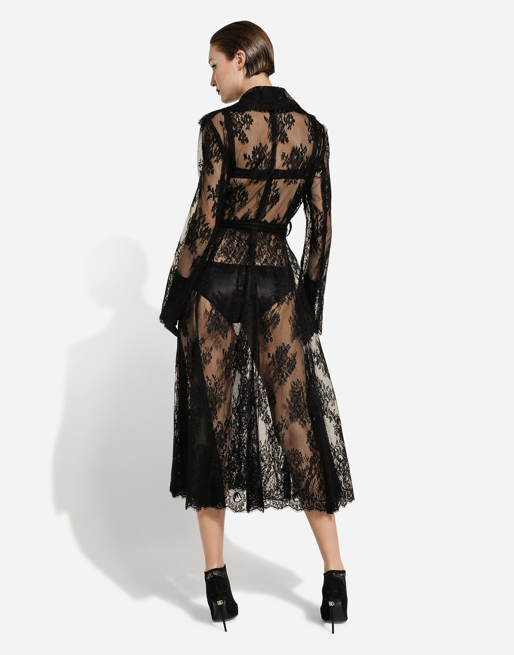 DOLCE & GABBANA CHANTILLY LACE COAT WITH BELT