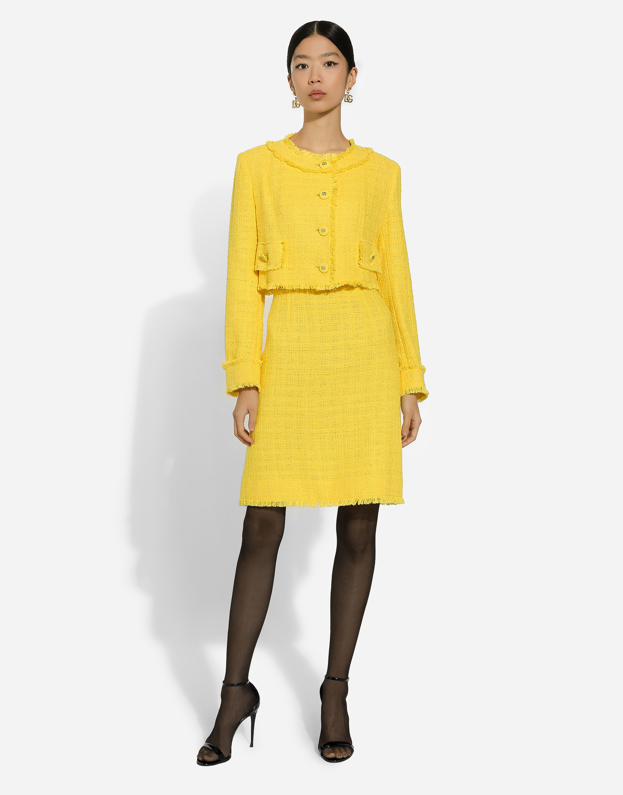 Shop Dolce & Gabbana Short Raschel Tweed Jacket In Yellow