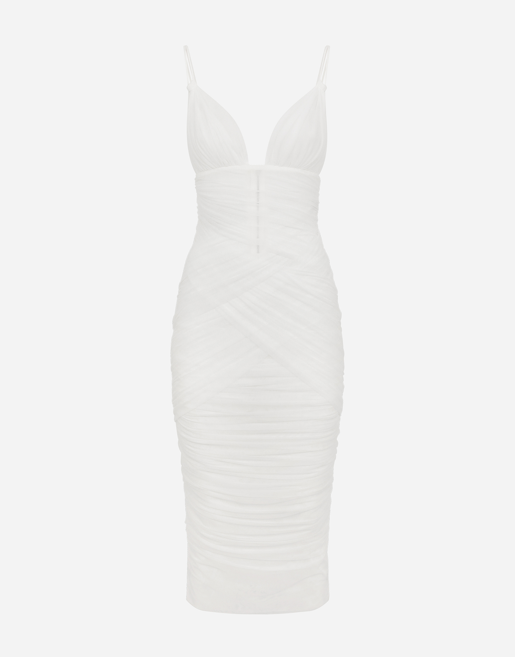 Dolce & Gabbana Tulle Draped Calf-length Dress In White