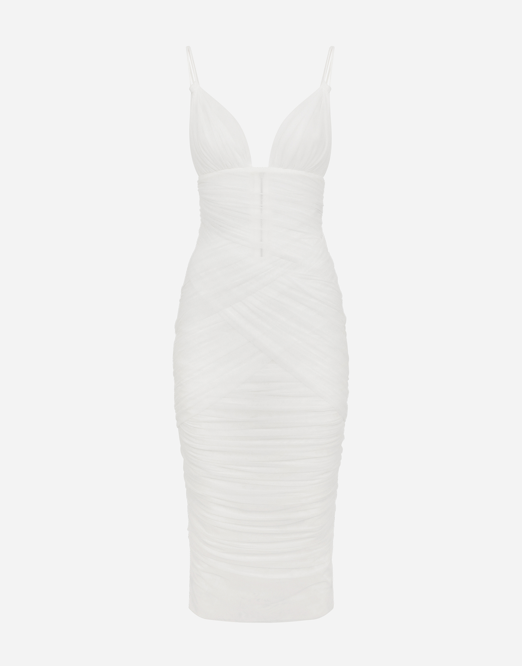 Dolce & Gabbana Tulle Draped Calf-length Dress - Woman Dresses White Tulle