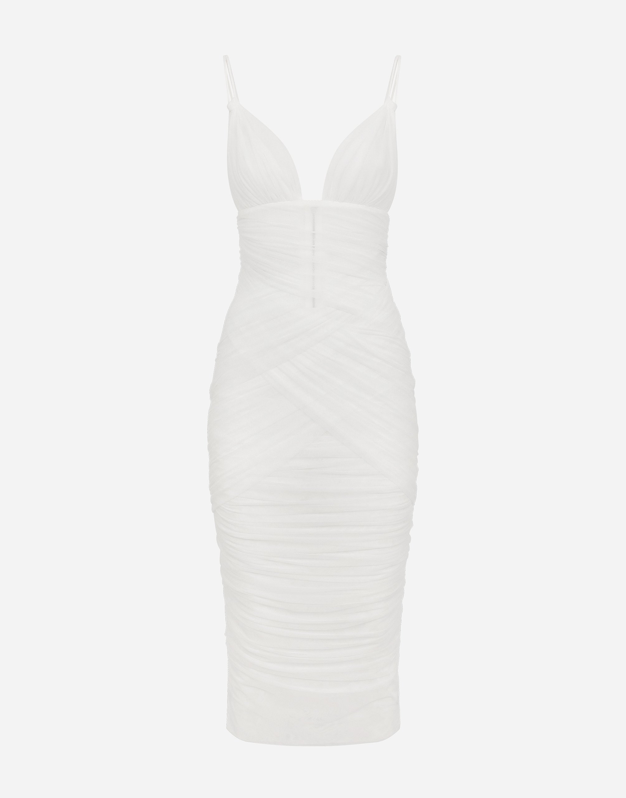 Dolce & Gabbana Tulle Draped Calf-length Dress - Woman Dresses White Tulle
