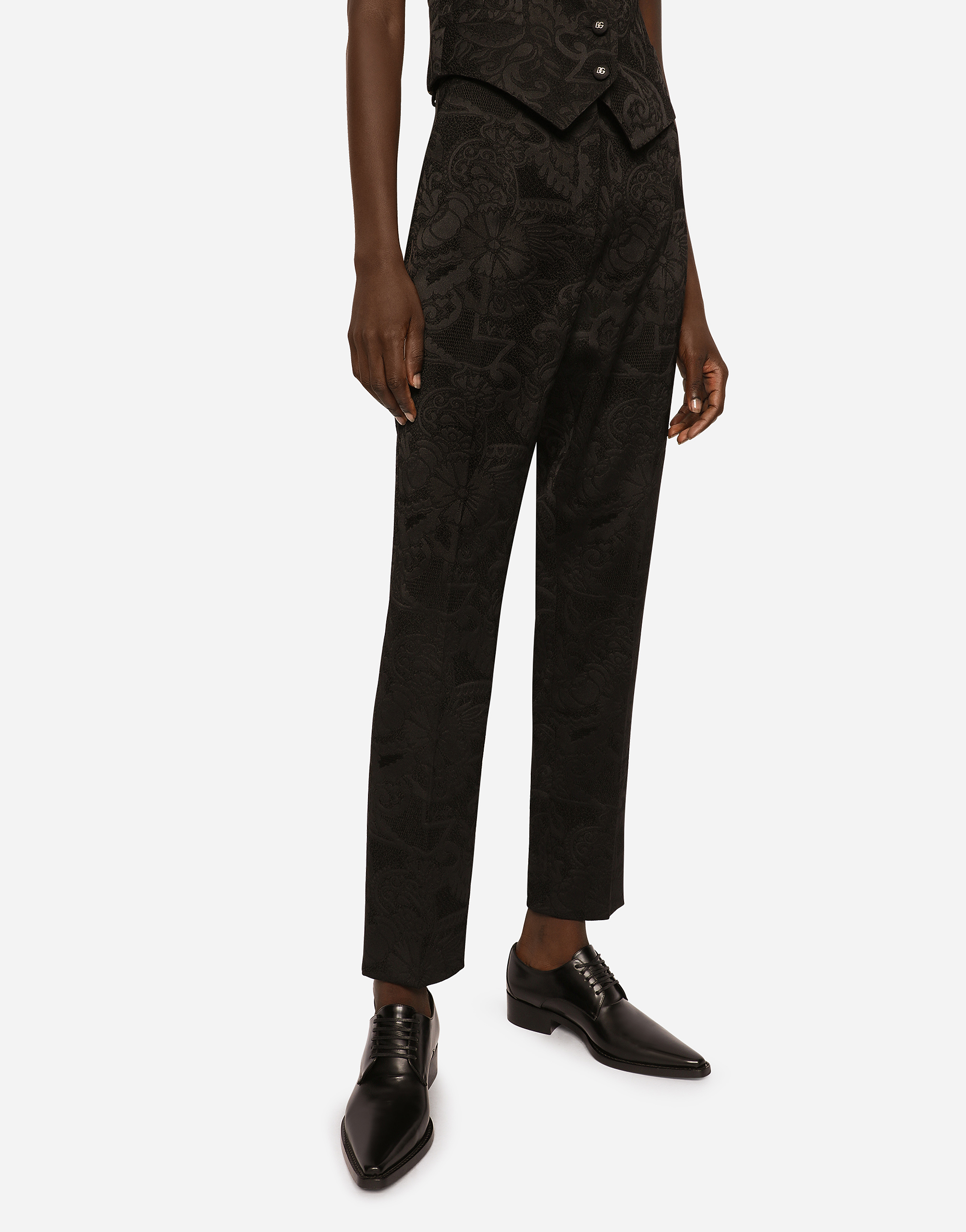 Shop Dolce & Gabbana Floral Jacquard Pants In Black