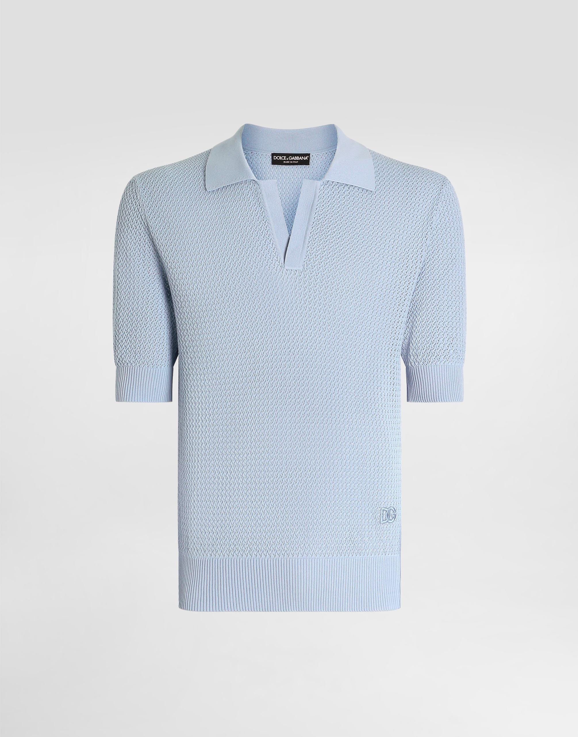 Micro-pattern cotton polo shirt in Azure for Men | Dolce&Gabbana® US