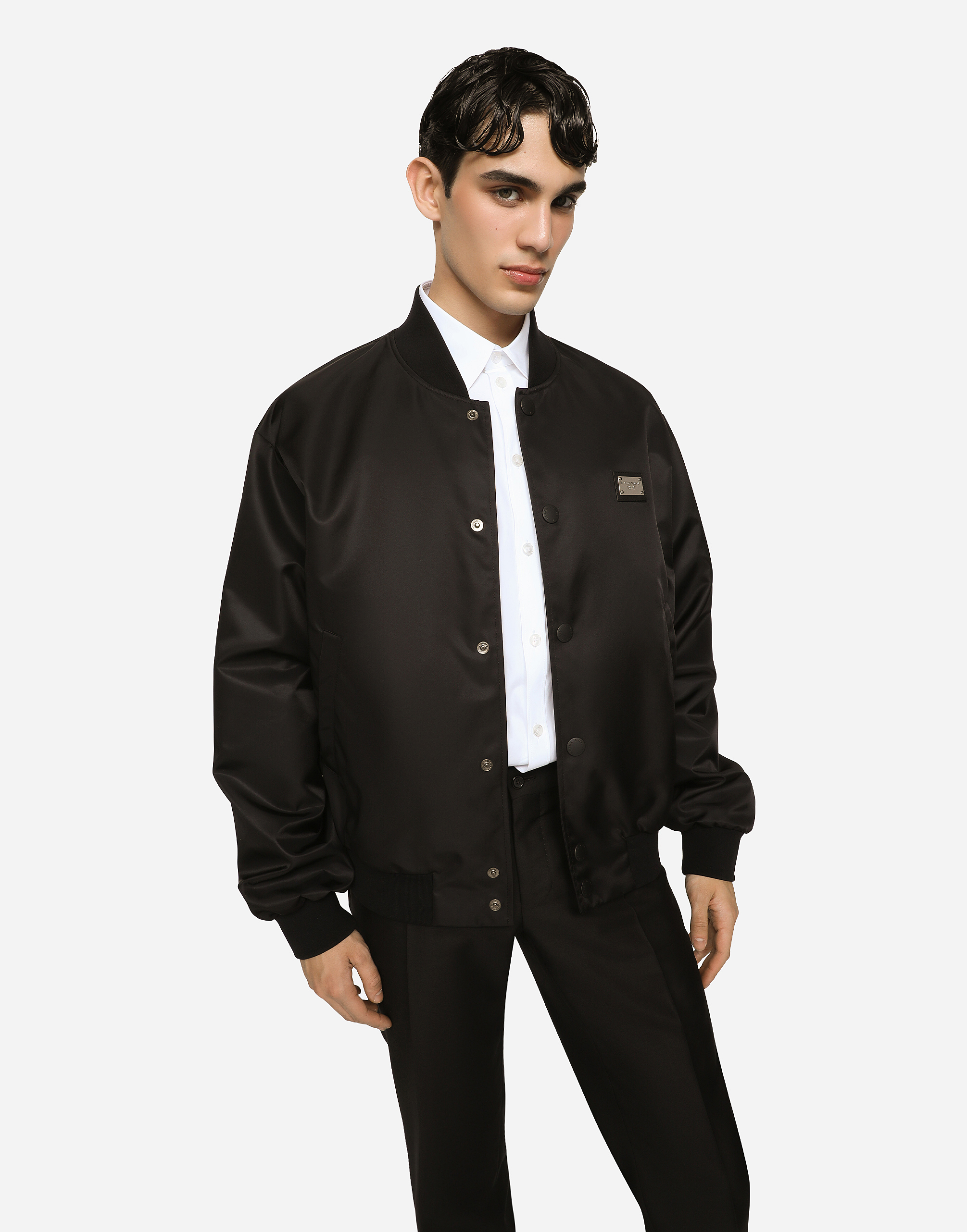 Shop Dolce & Gabbana Nylon Jacket With Branded Tag In Black