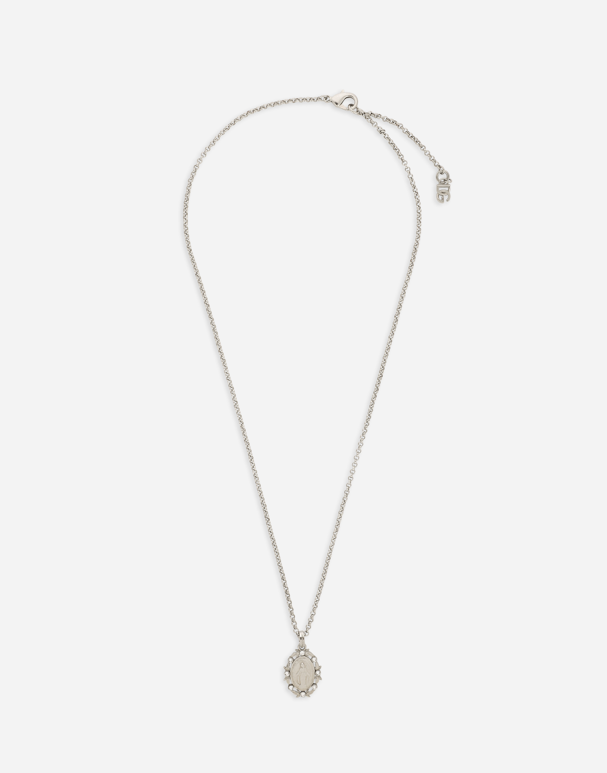 Dolce & Gabbana Pendant Necklace With Crystals In Silver