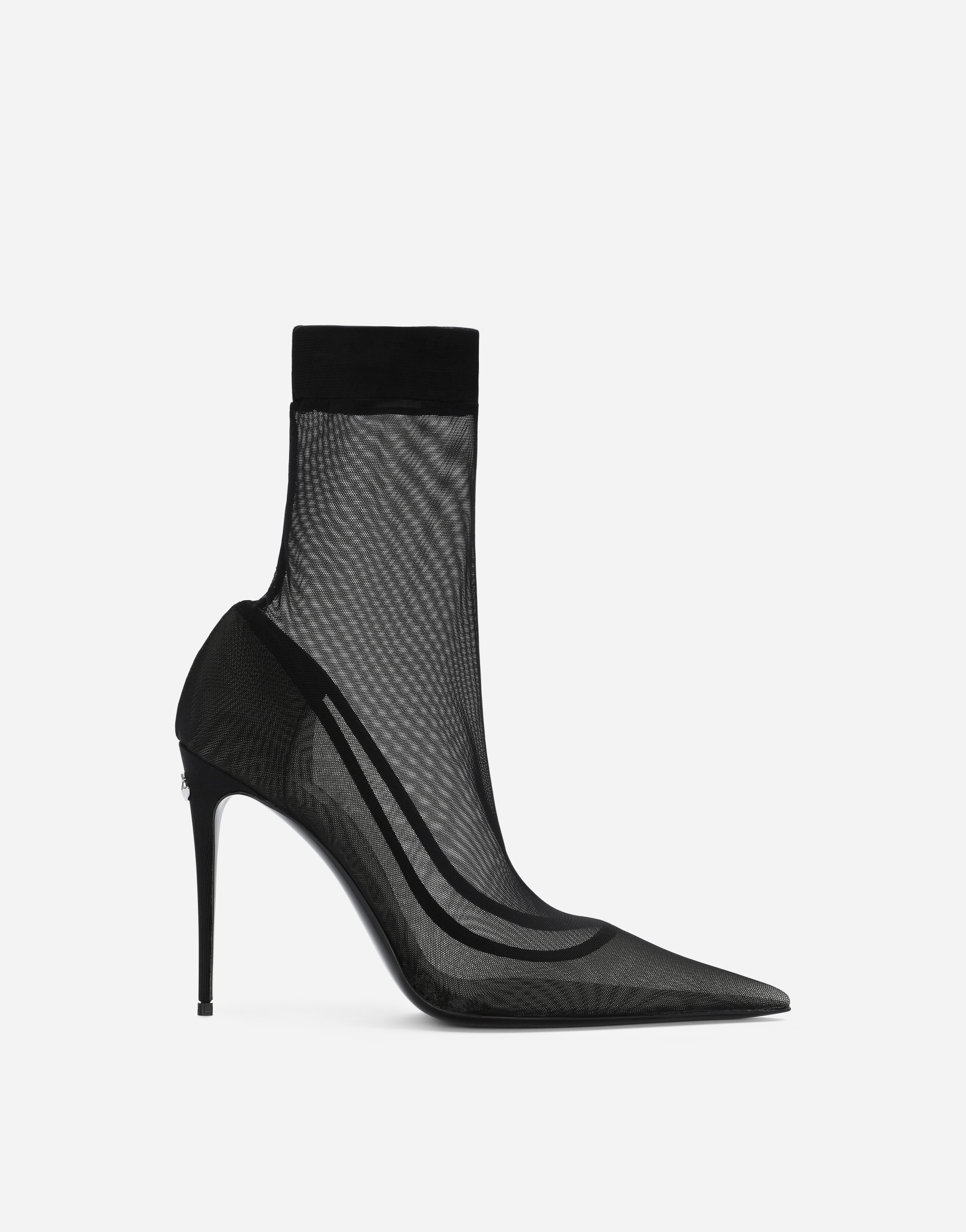 Dolce & Gabbana Stretch Tulle Ankle Boots In Black