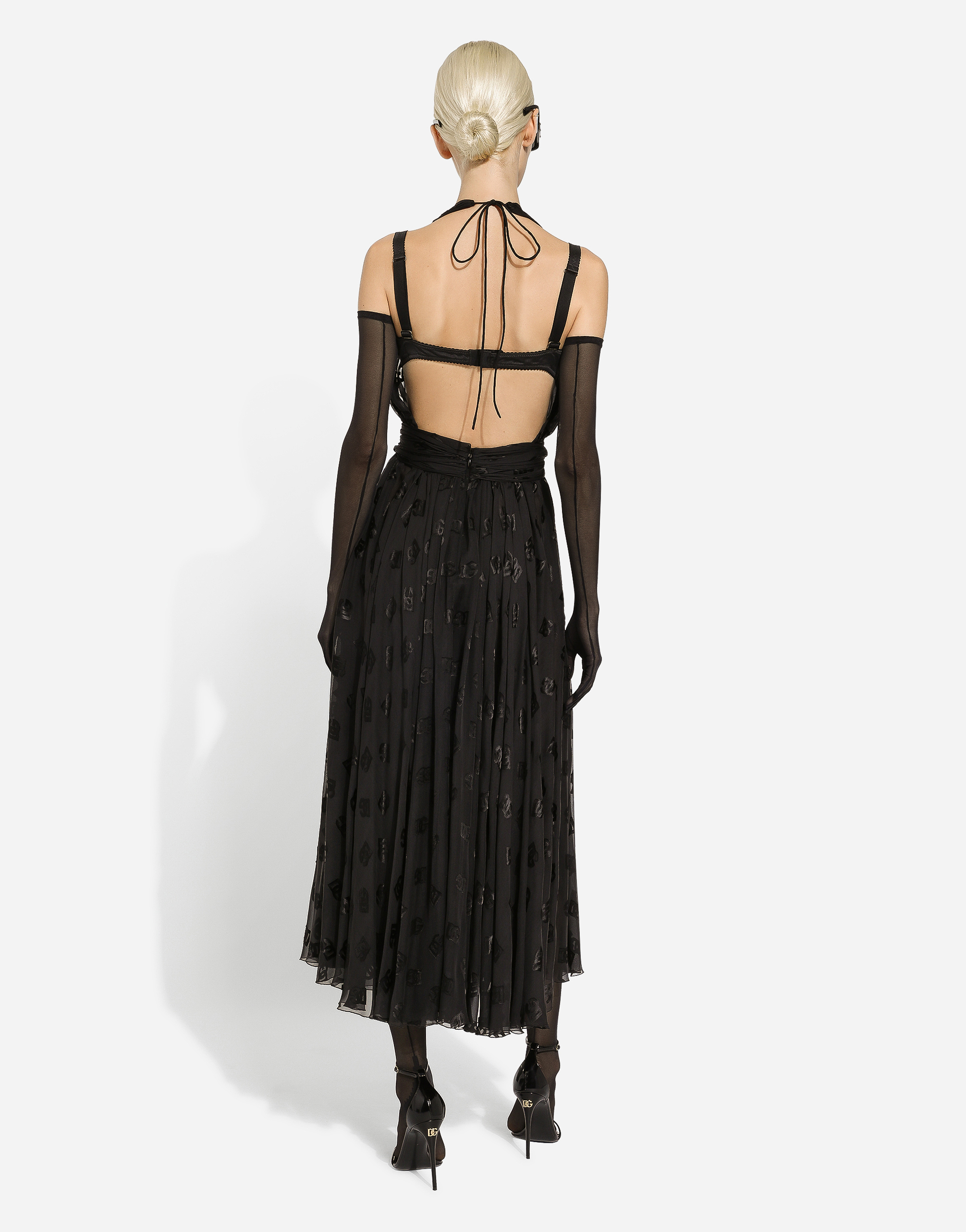 Dolce & Gabbana Dévoré Satin Calf-length Dress In Black