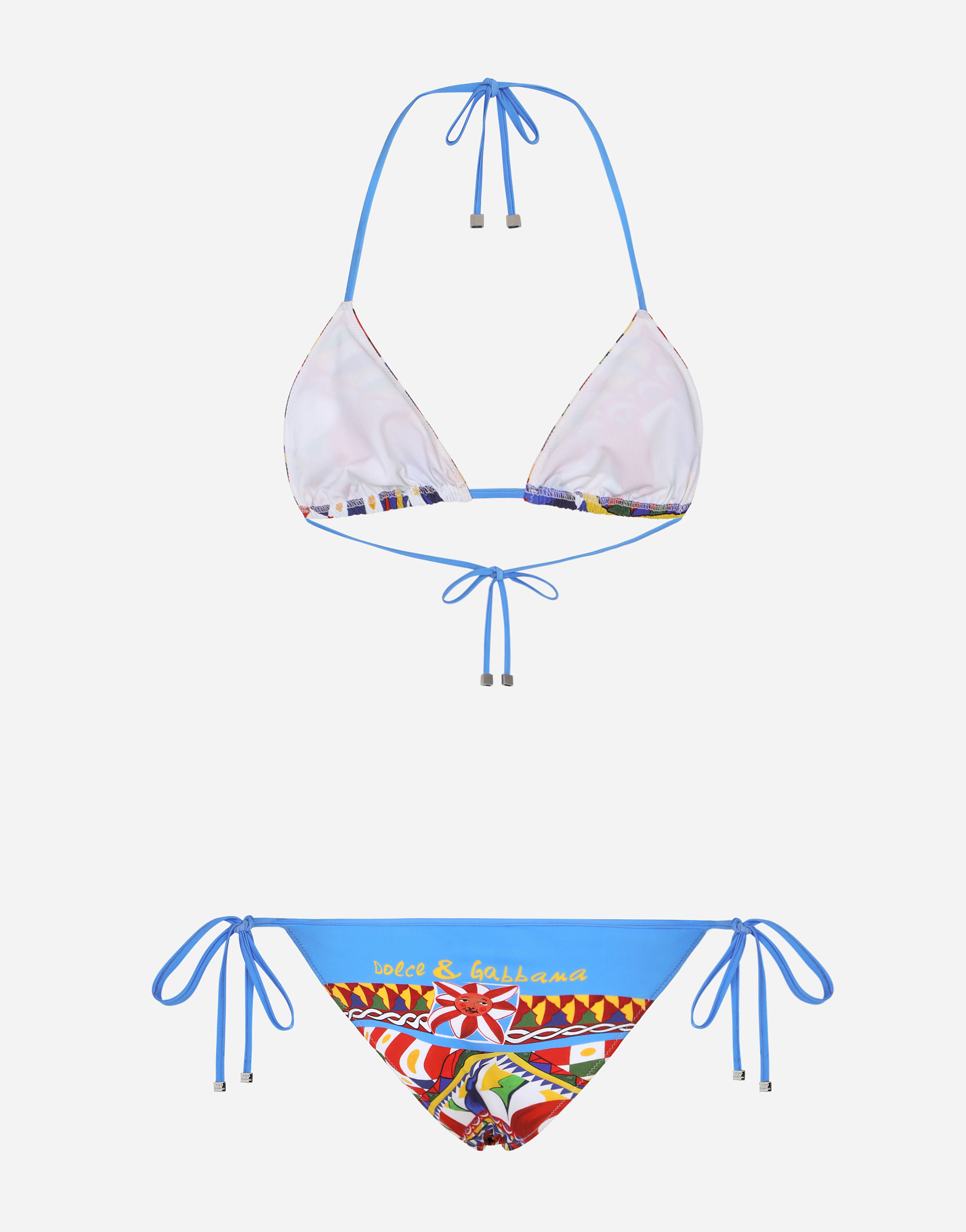 Shop Dolce & Gabbana Carretto-print Triangle Bikini In Multicolor