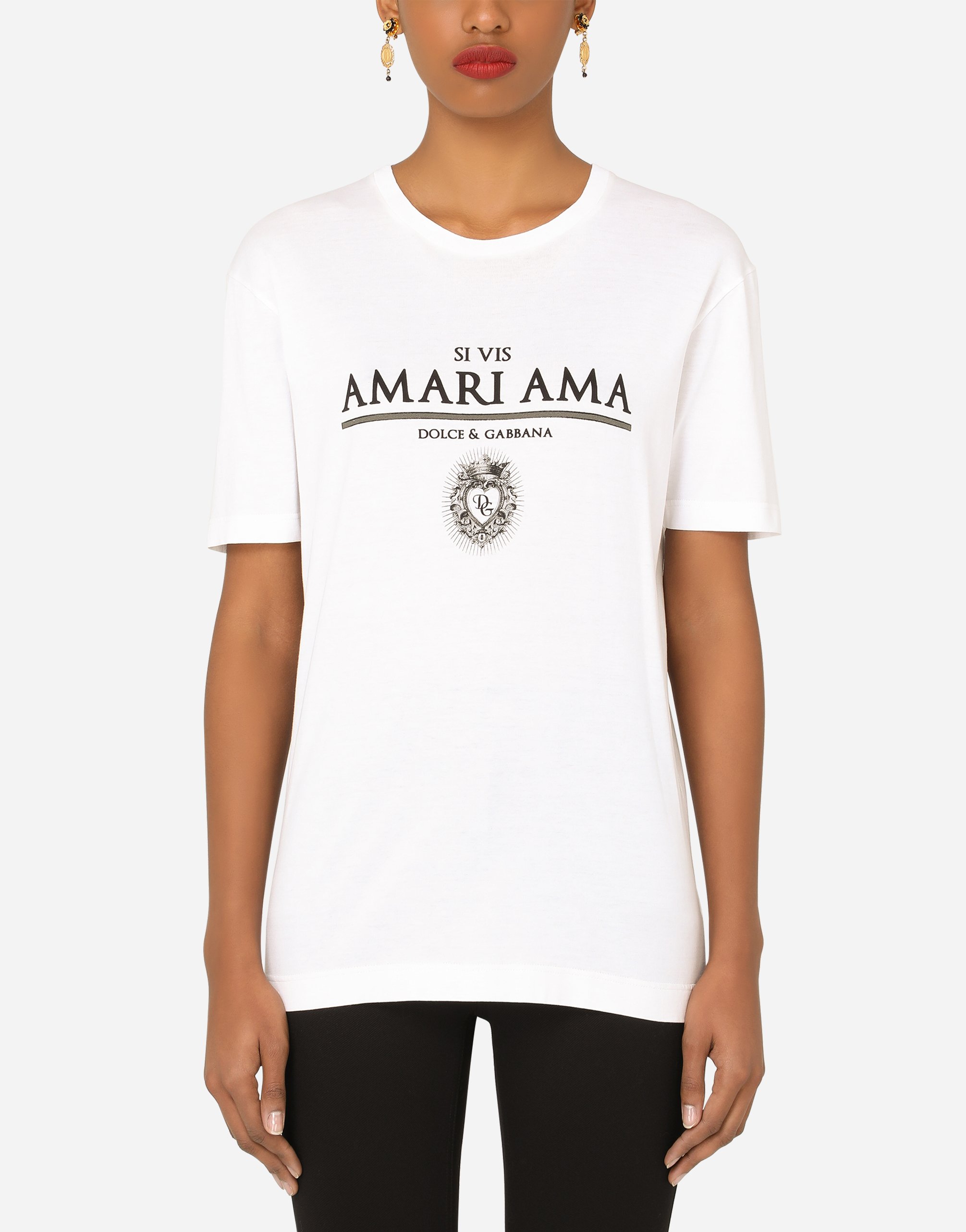 Jersey t-shirt with si vis amari ama print