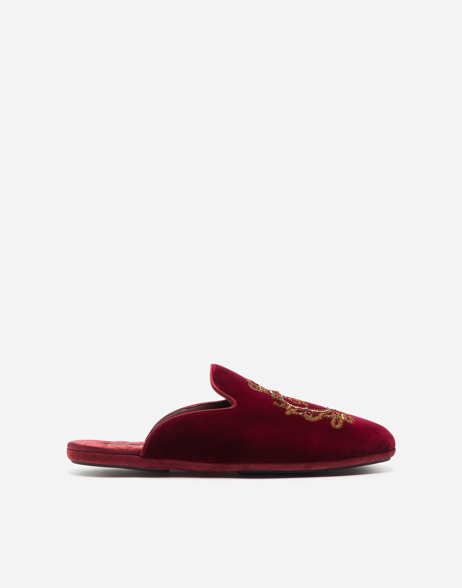 Velvet slippers with embroidery in Bordeaux for Men