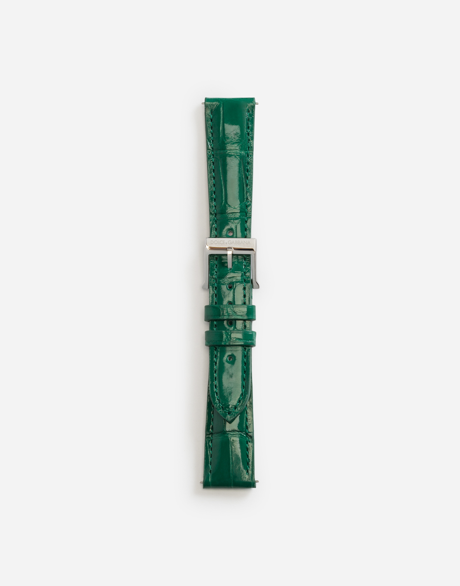 Dolce & Gabbana Alligator Strap With Buckle And Hook In Steel In Dark Green