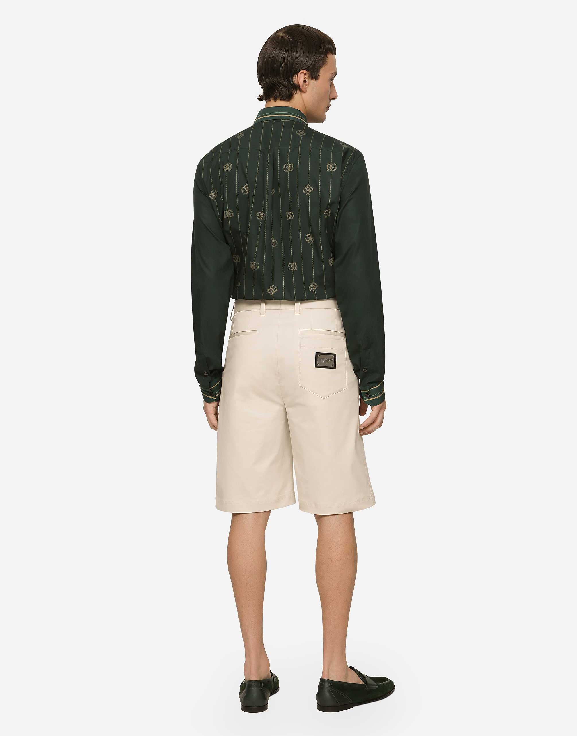 Dolce & Gabbana Stretch Cotton Shorts With Branded Tag In Beige