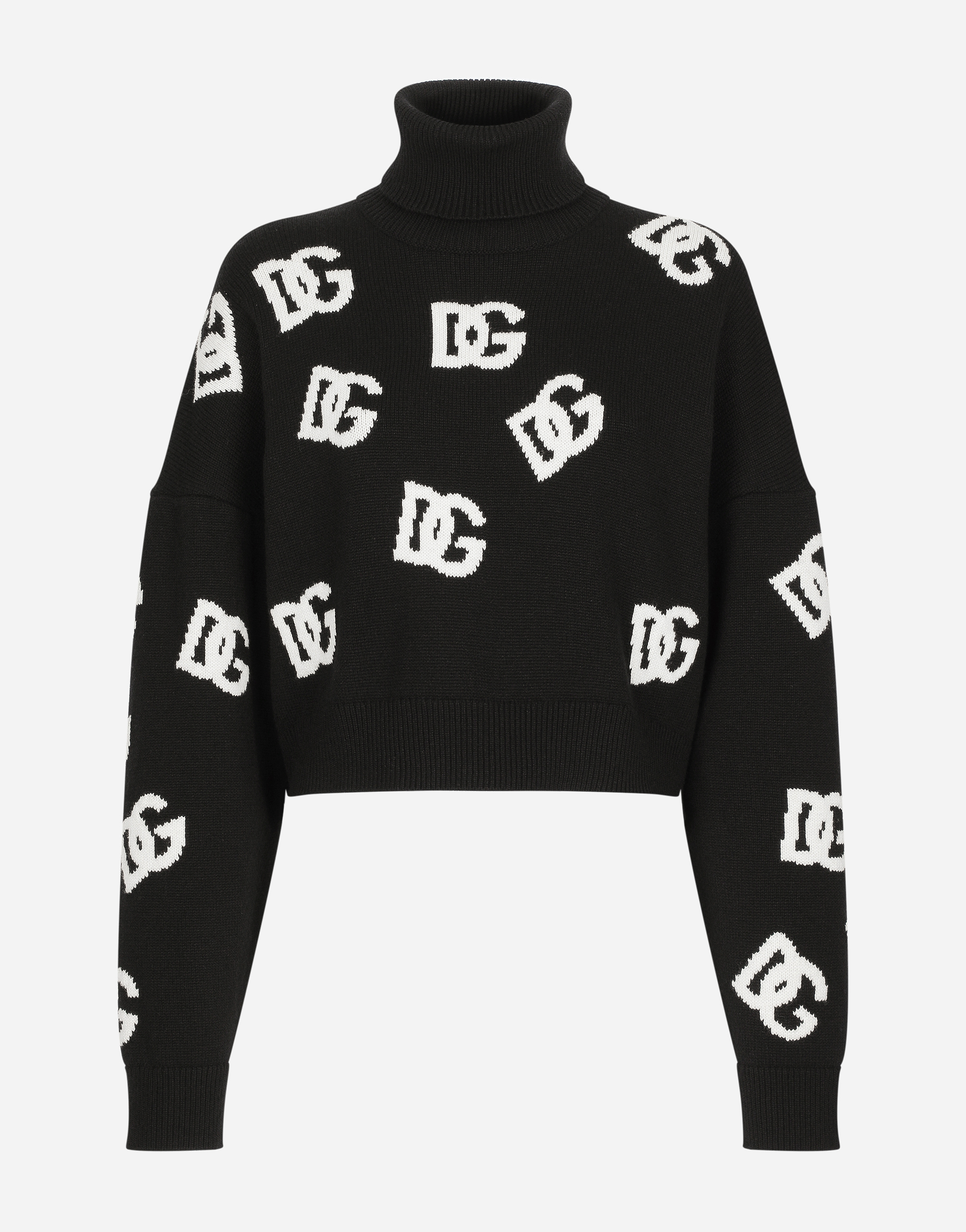 Dolce & Gabbana Cropped Wool Sweater With Dg Logo Inlay - Woman Sweaters And Cardigans Multi-colored