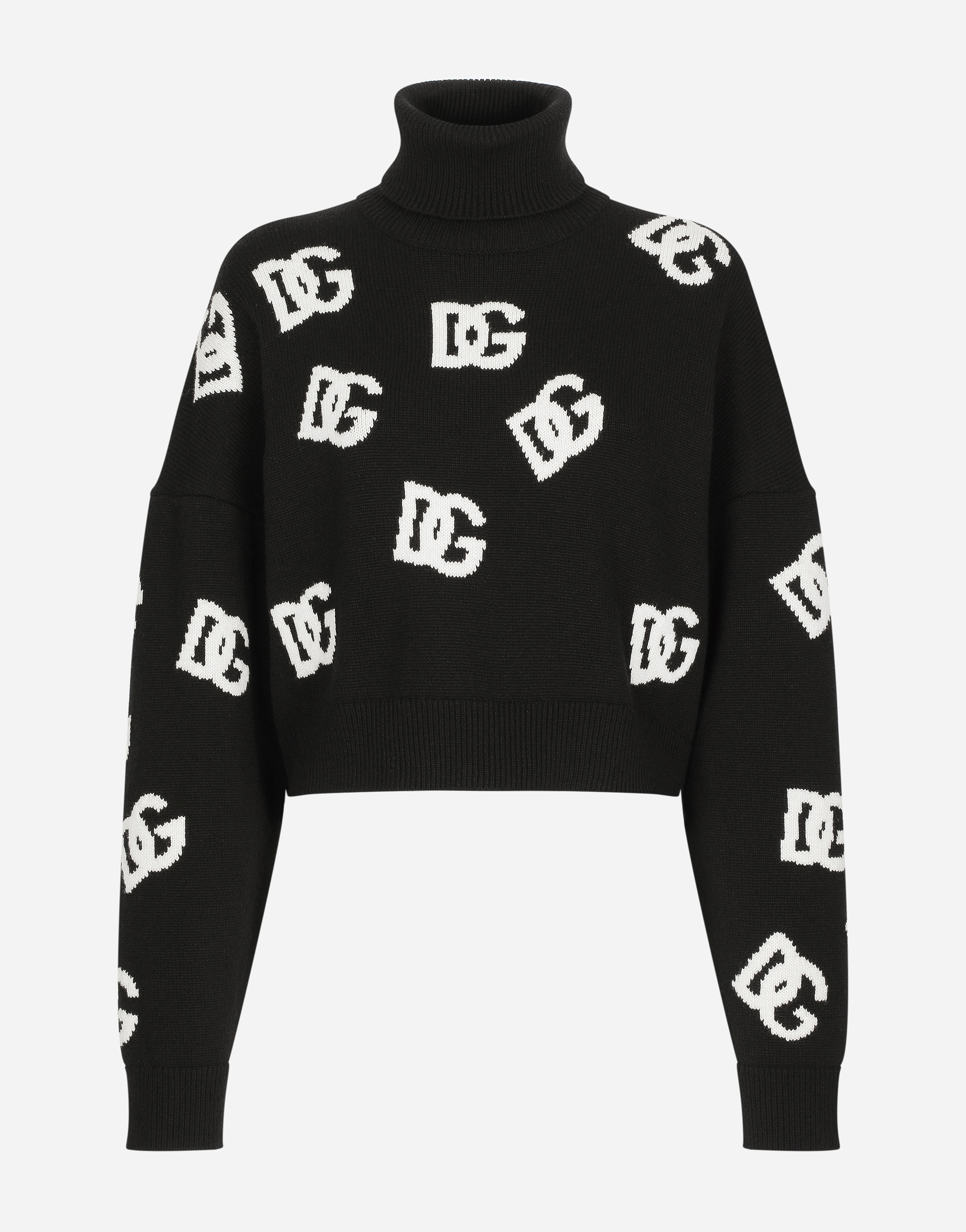 Shop Dolce & Gabbana Cropped Wool Sweater With Dg Logo Inlay In プリント