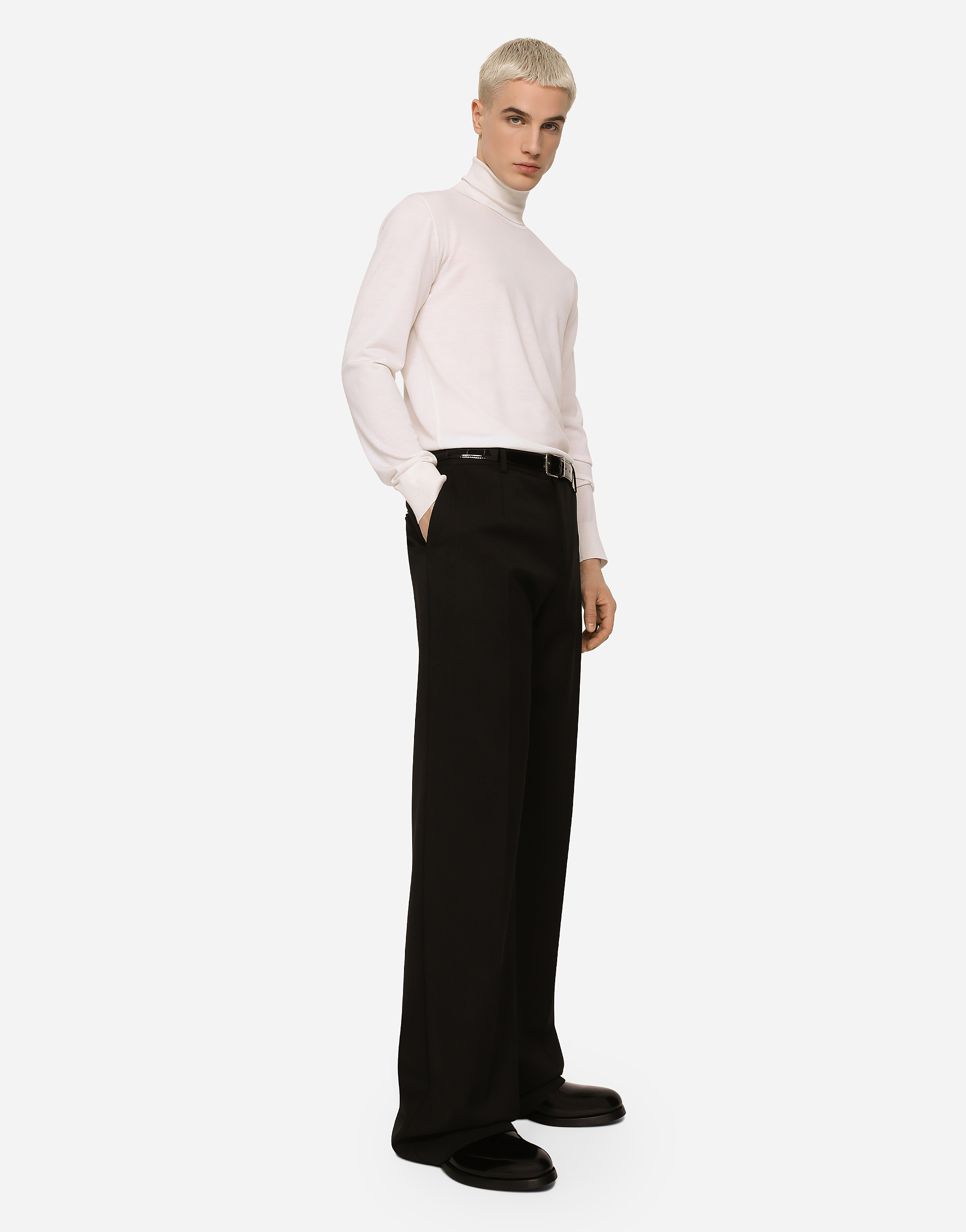 Shop Dolce & Gabbana Stretch Wool Twill Pants With Wide Leg In Black