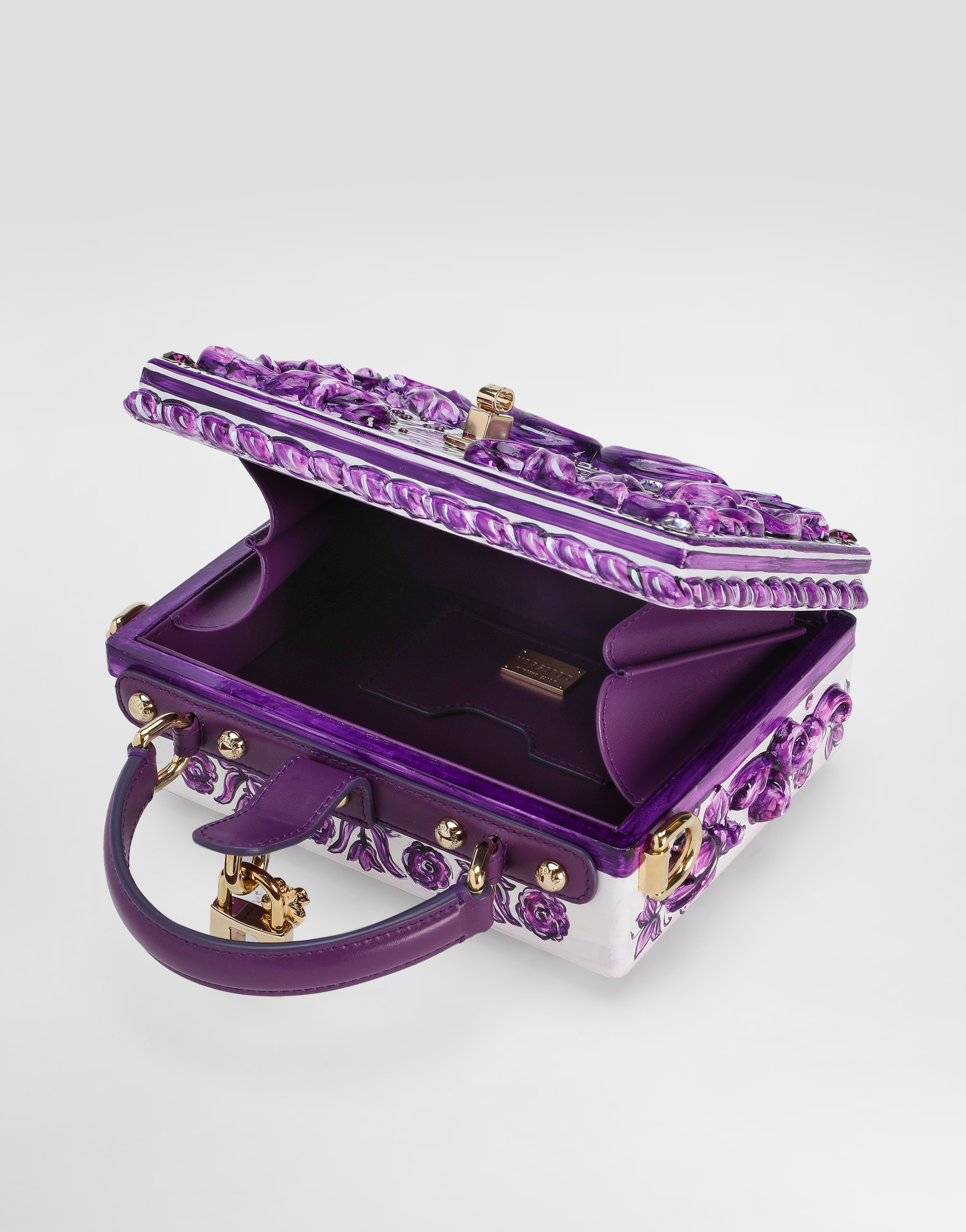 Dolce & Gabbana Floral-embellished Top-handle Bag In Purple