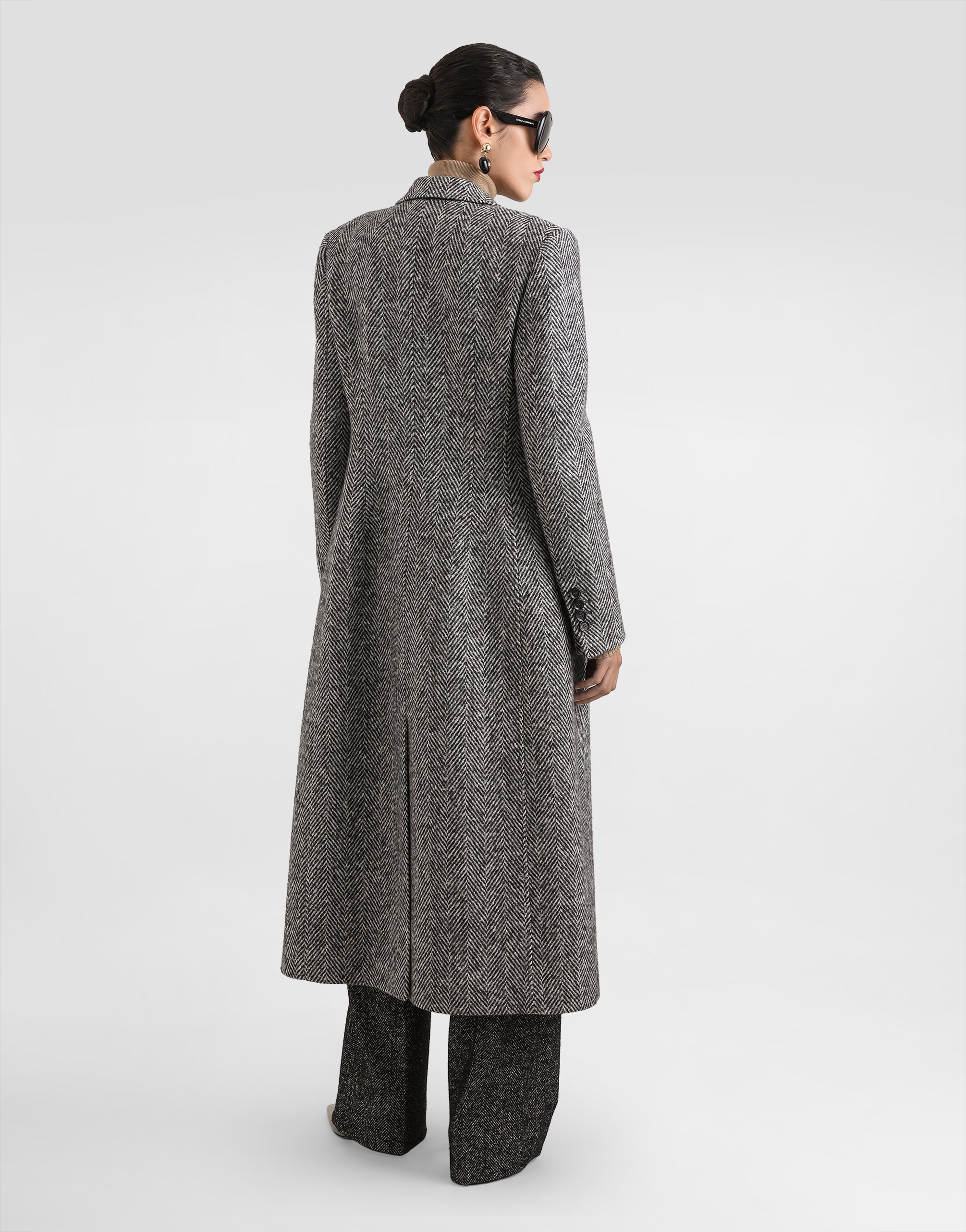 Dolce & Gabbana Single-breasted Coat In Wool Chevron In Multi