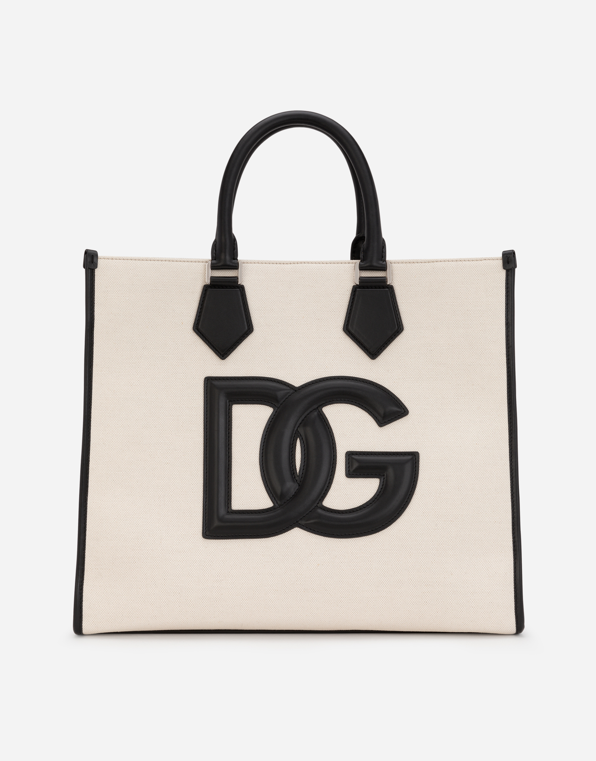 Dolce & Gabbana Canvas Shopper With Calfskin Nappa Details In Multicolor