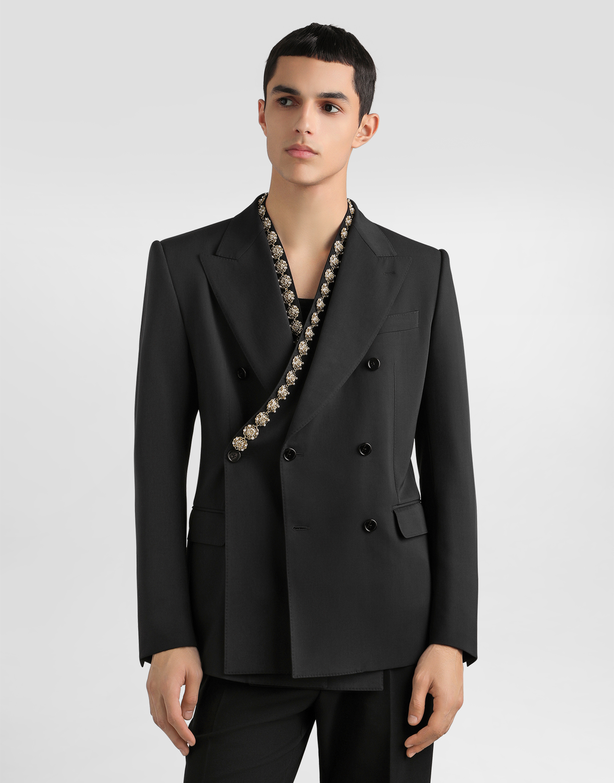 Dolce & Gabbana Double-breasted Sicilia Bistrecht Wool Canvas Jacket In Black