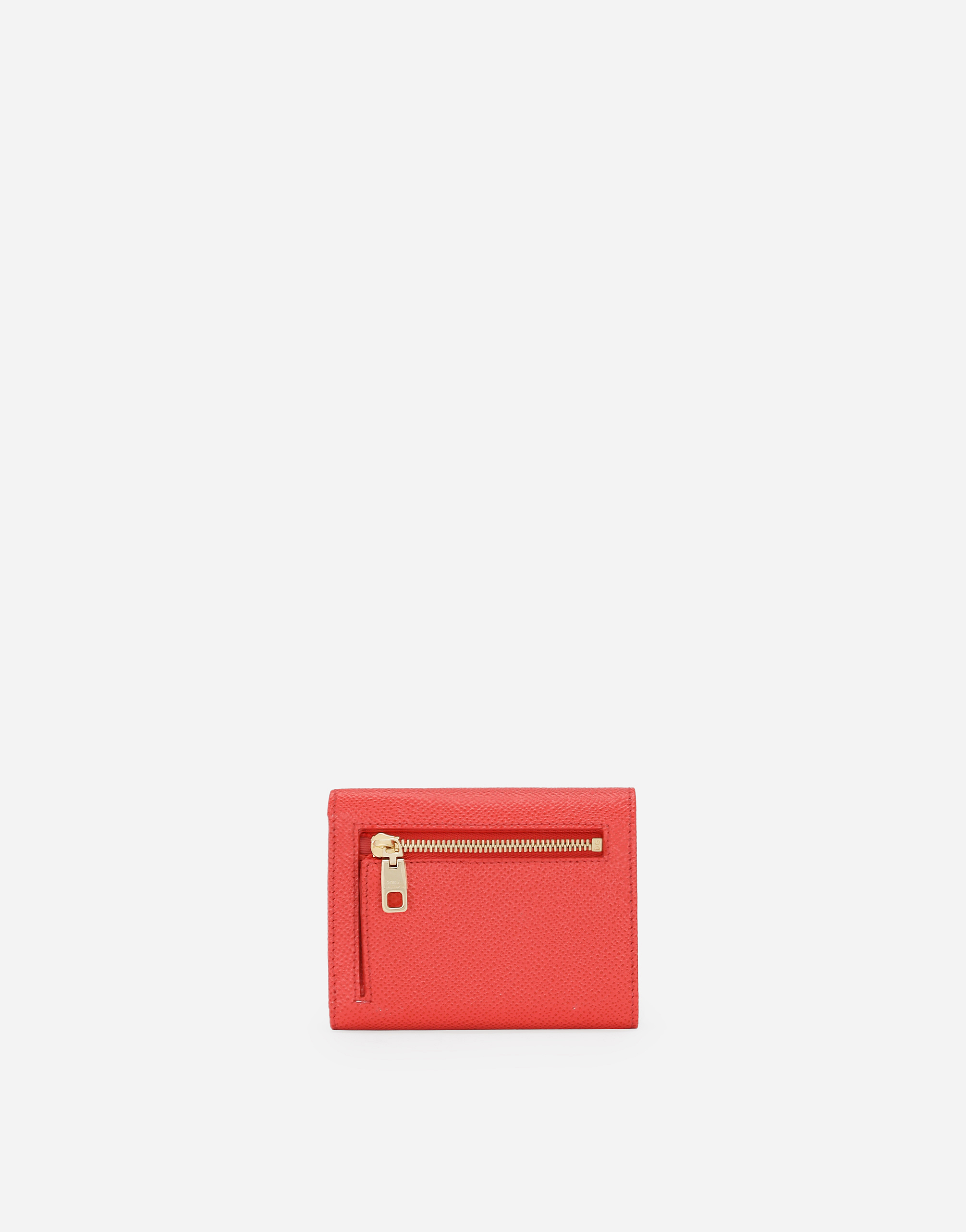 Dolce & Gabbana Tri-fold Logo Plaque Leather Wallet In オレンジ