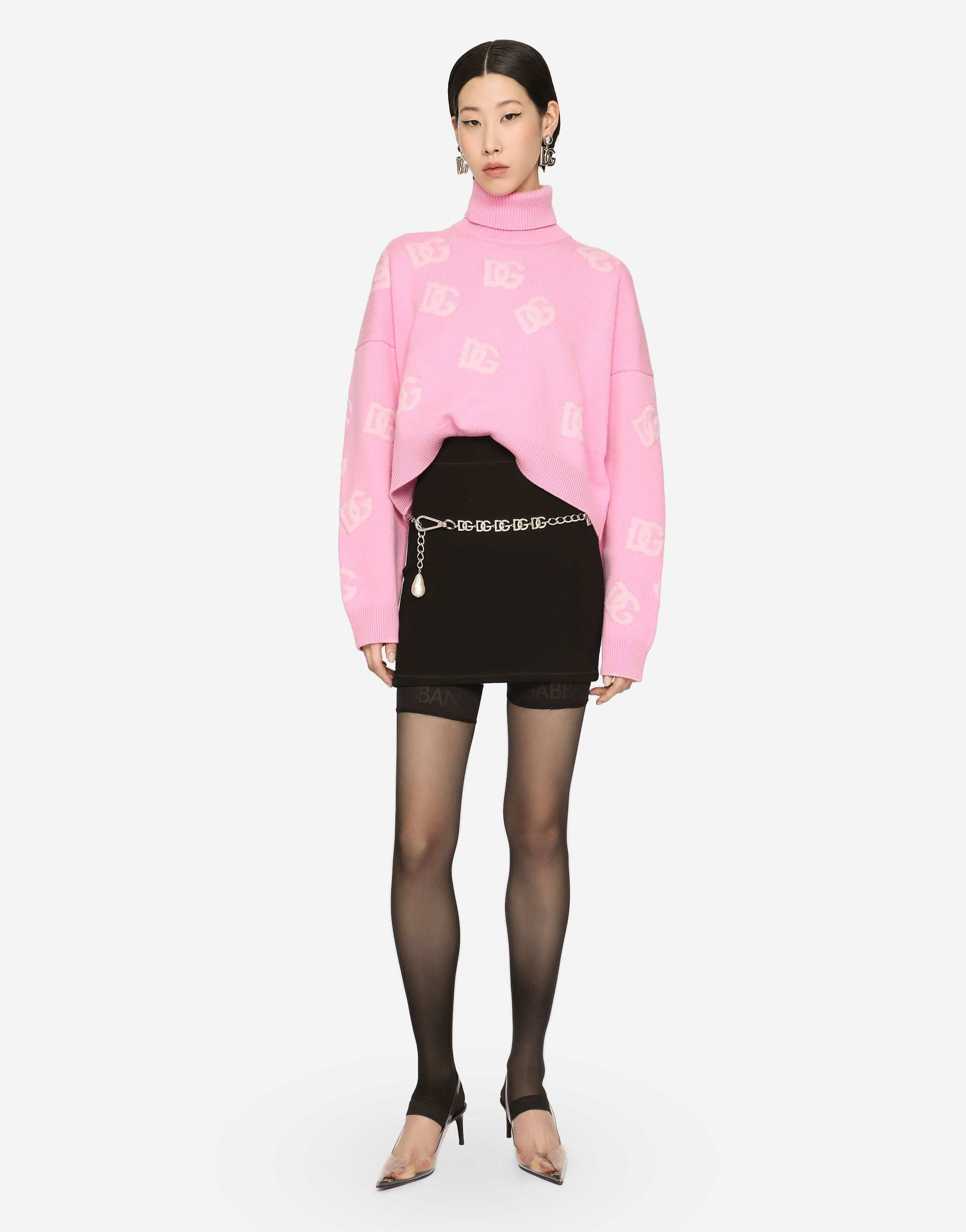 Dolce & Gabbana Cropped Cashmere Sweater With Dg Logo Inlay In Multicolor