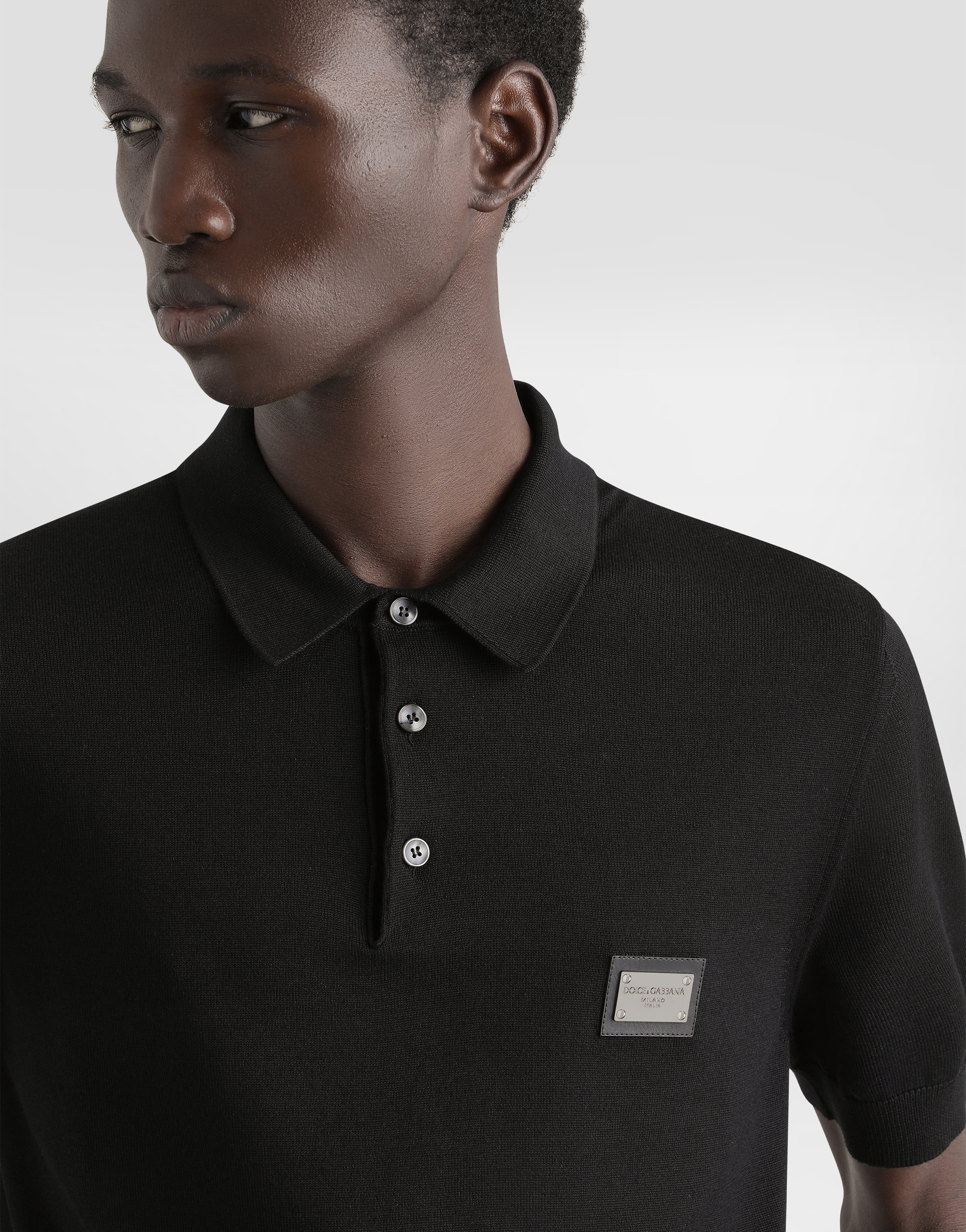Dolce & Gabbana Dark Gray Logo Plaque Cotton Men Polo Shirt T-shirt In Black