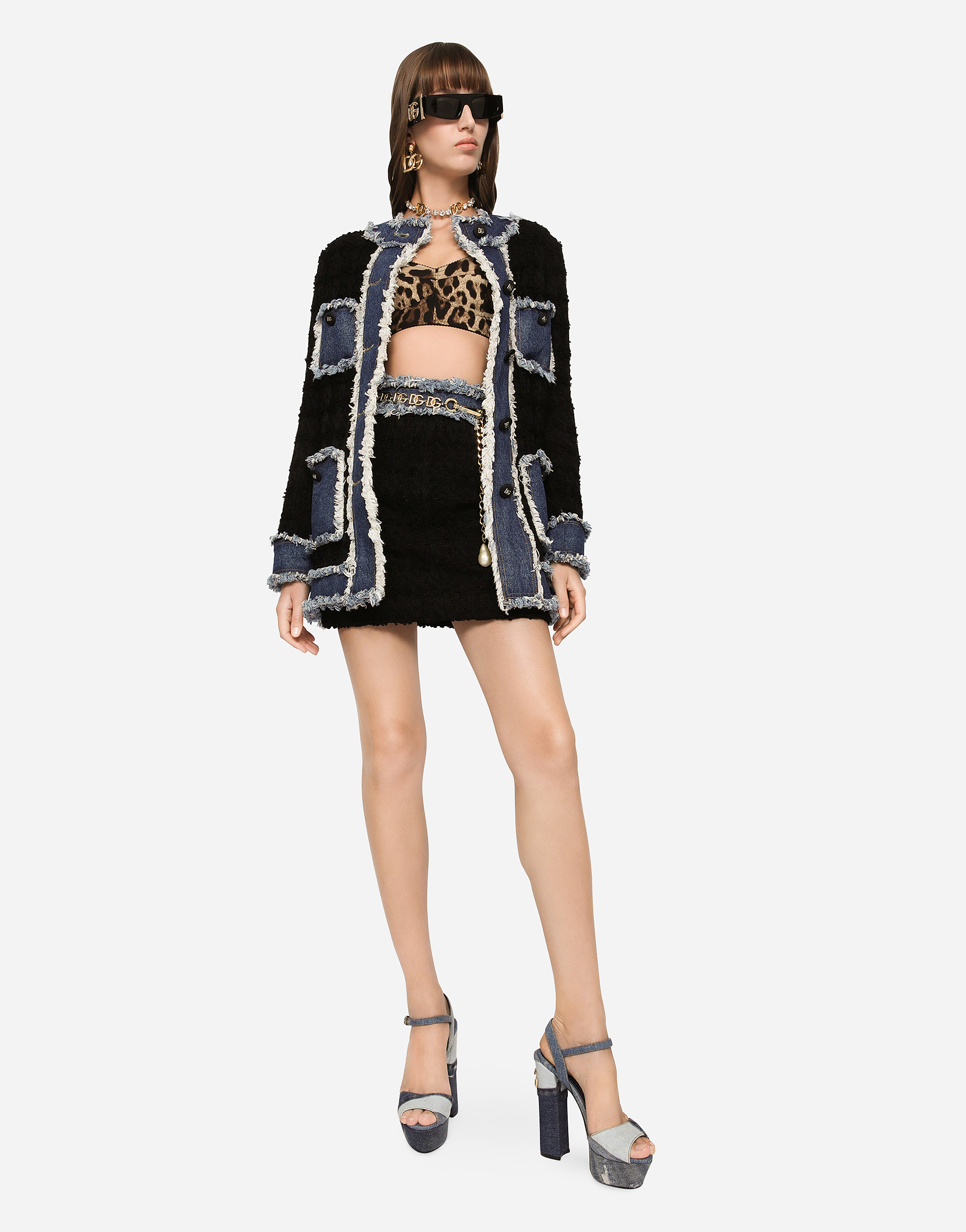 Dolce & Gabbana Short Bustier Top In Charmeuse With Leopard Print In Multicolor