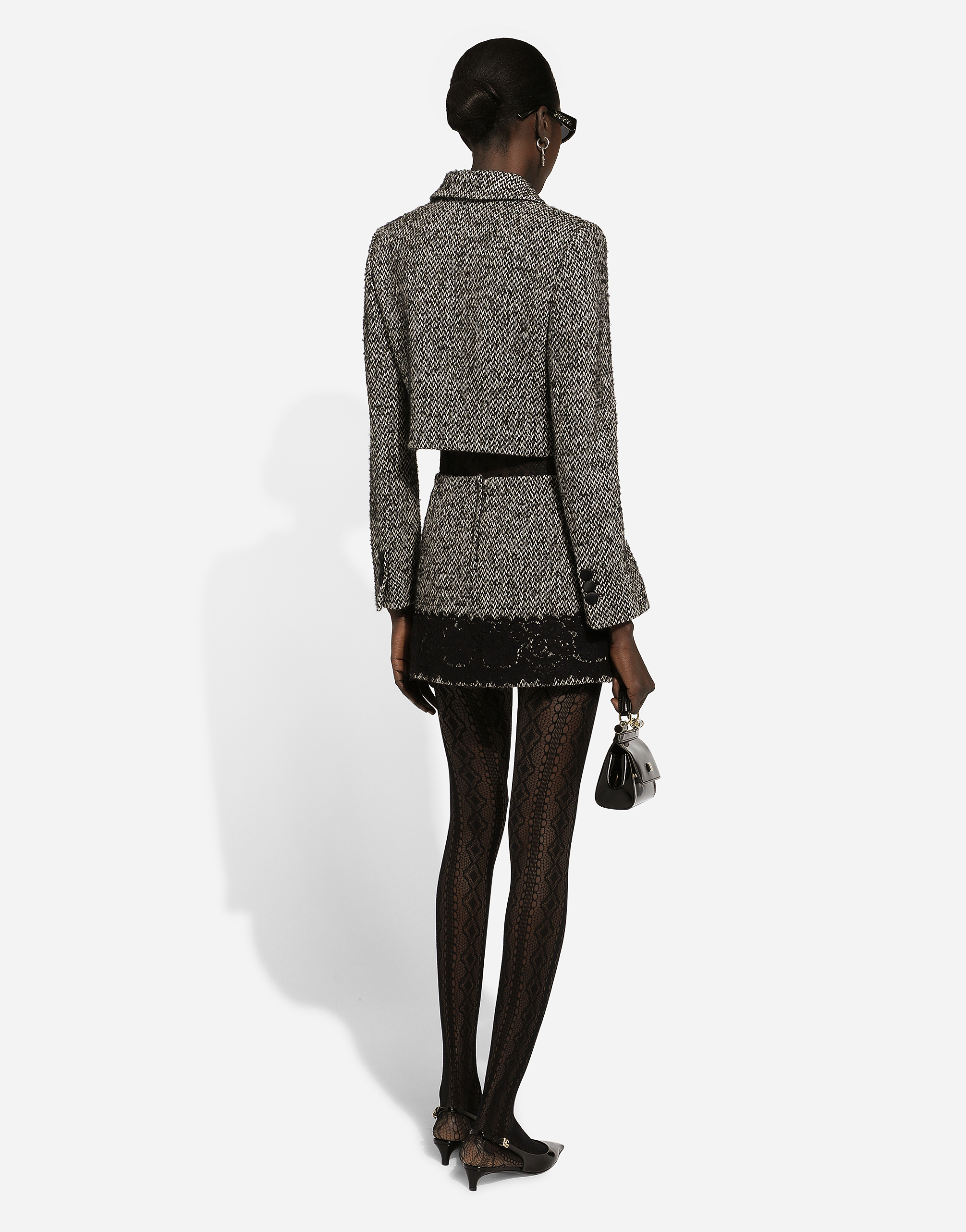 Dolce & Gabbana Wool Spinato Crop Jacket In Multicolor