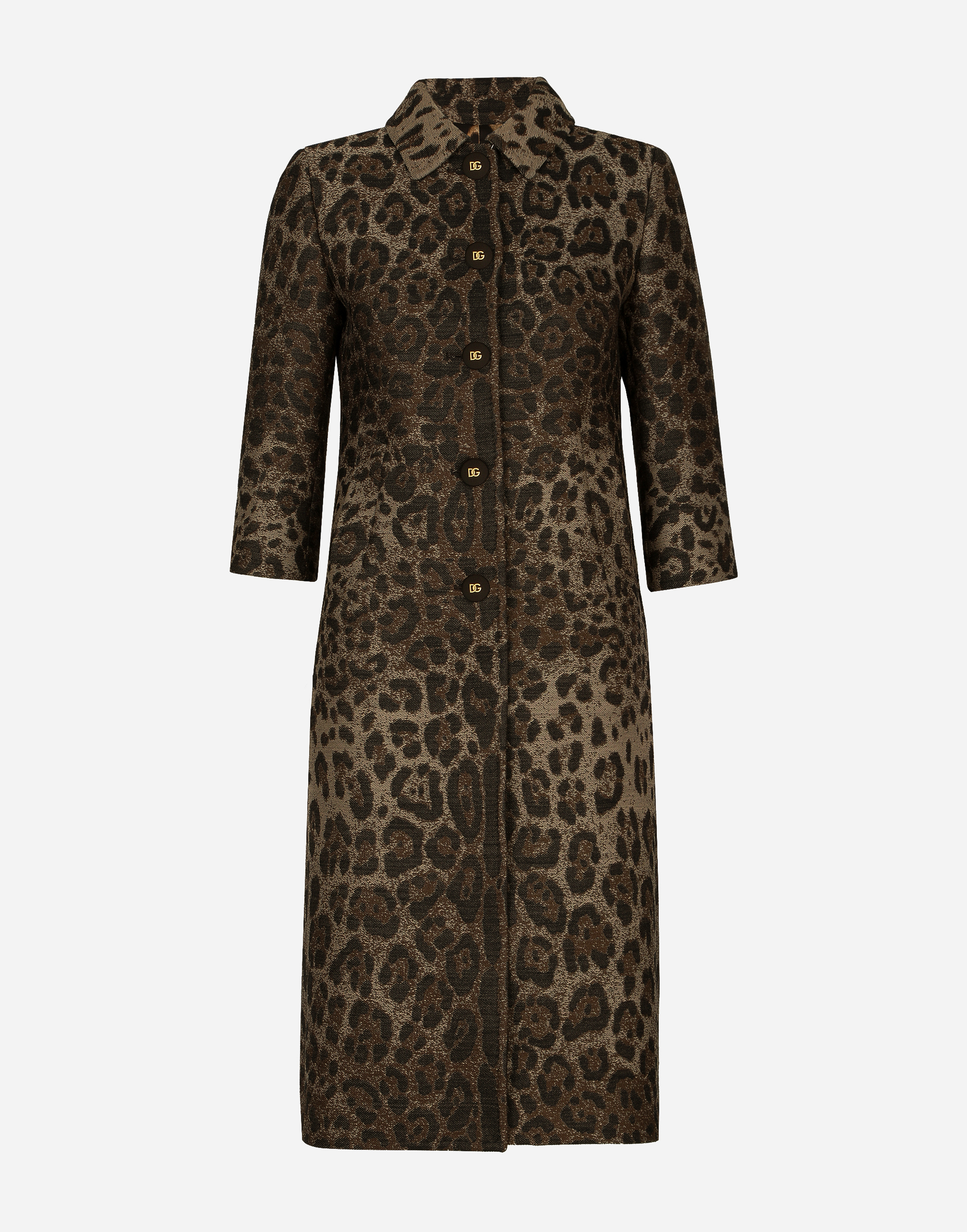 Dolce & Gabbana Single-breasted Wool Jacquard Coat With Leopard Design In Multicolor