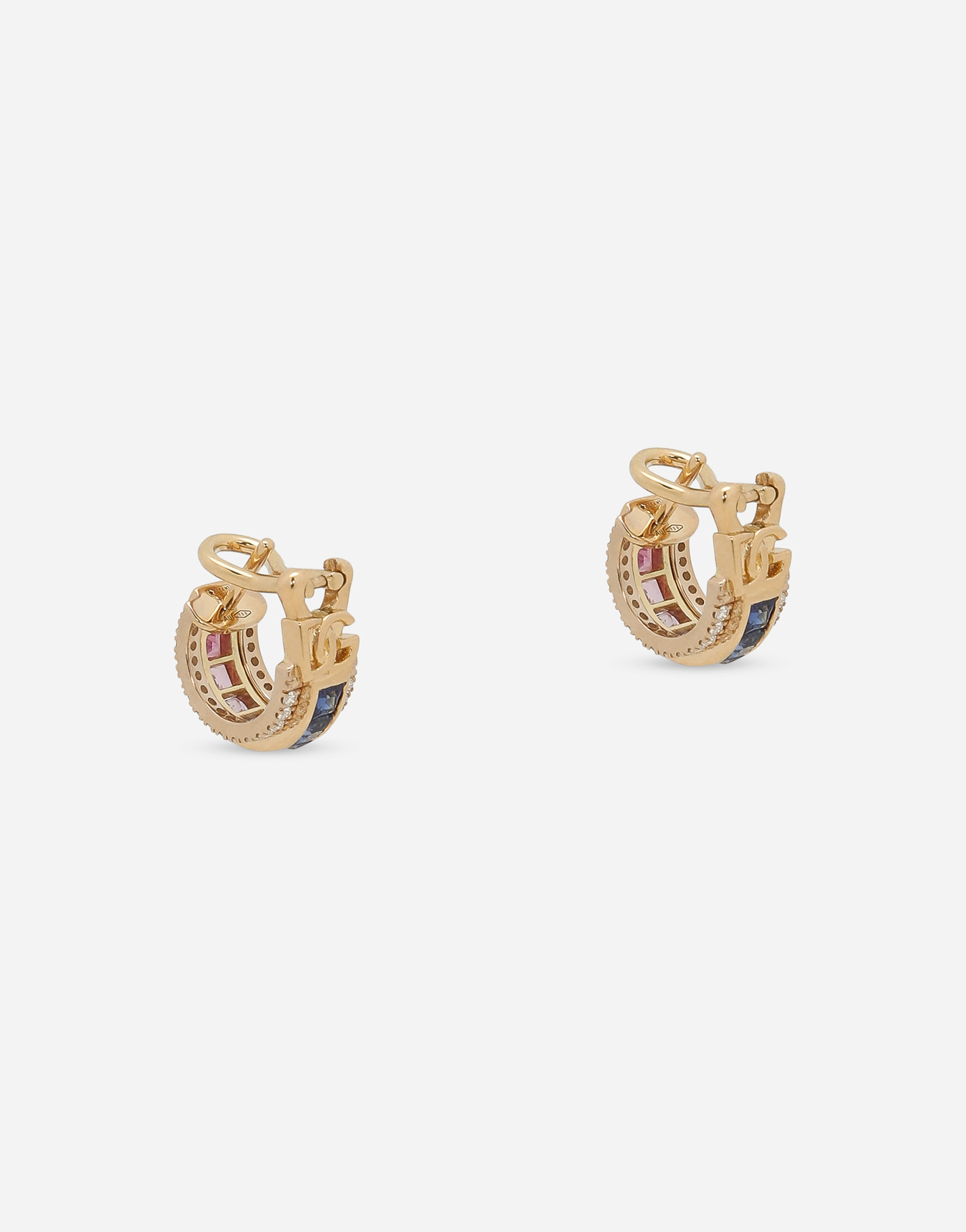 Shop Dolce & Gabbana Rainbow Earrings In Yellow Gold 18kt With Multicolor Sapphires And Diamonds